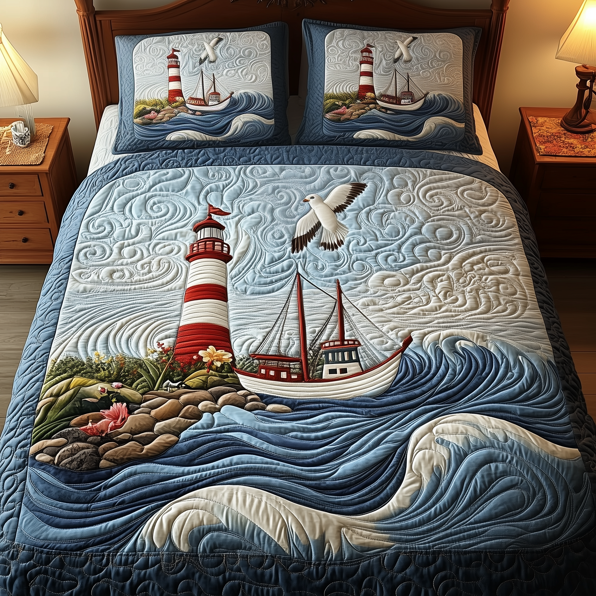 Nautical Life Quilted Bedding Set Mens Bedroom Decor Dad Birthday Gifts - Tradiviet