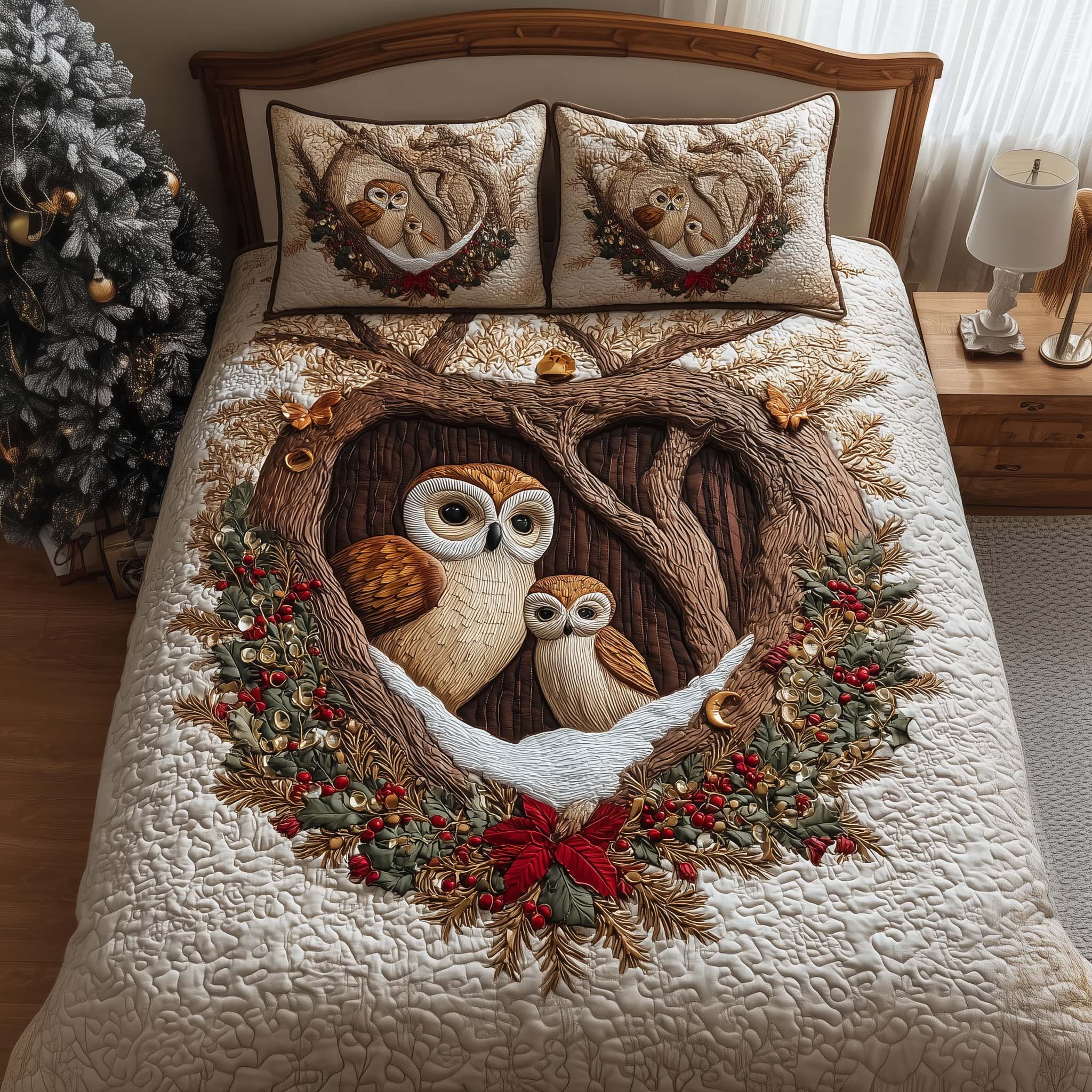 Nest Owls Quilted Bedding Set Bed Room Decoration Cute Owl Themed Gifts - Tradiviet