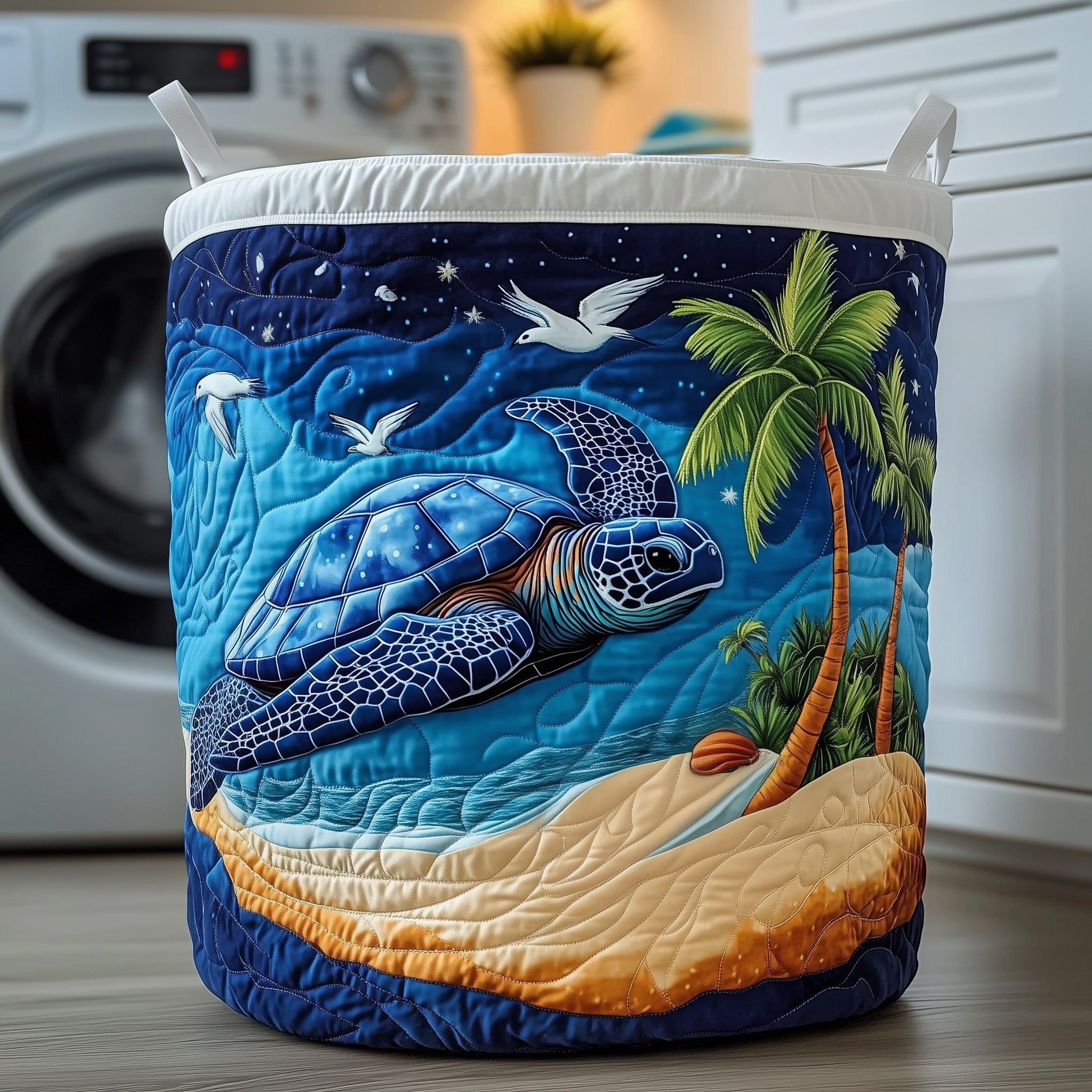 Night Turtle Quilted Laundry Basket Cute Storage Baskets Presents For Dad - Tradiviet
