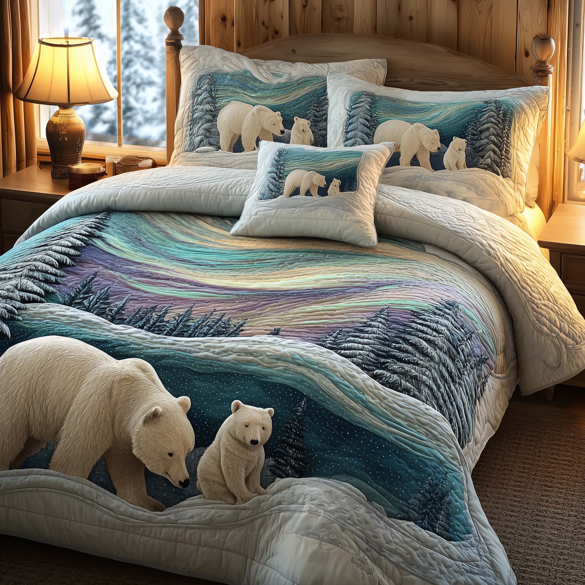 Northern Calm Quilted Bedding Set Holiday House Decorations Gift For Peace Seekers - Tradiviet