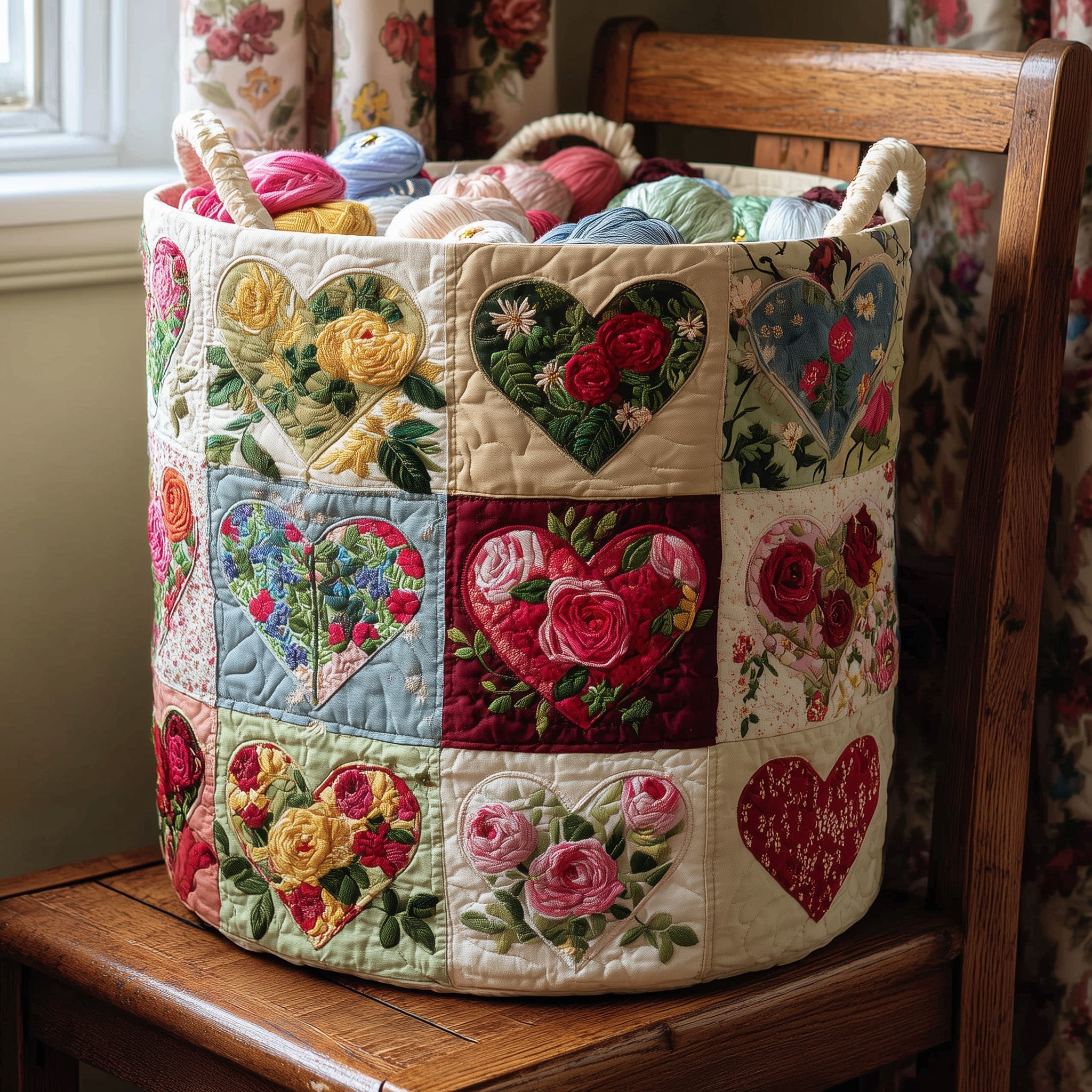 Nostalgic Petals Quilted Laundry Basket Nice Storage Baskets Great Father's Day Gifts - Tradiviet