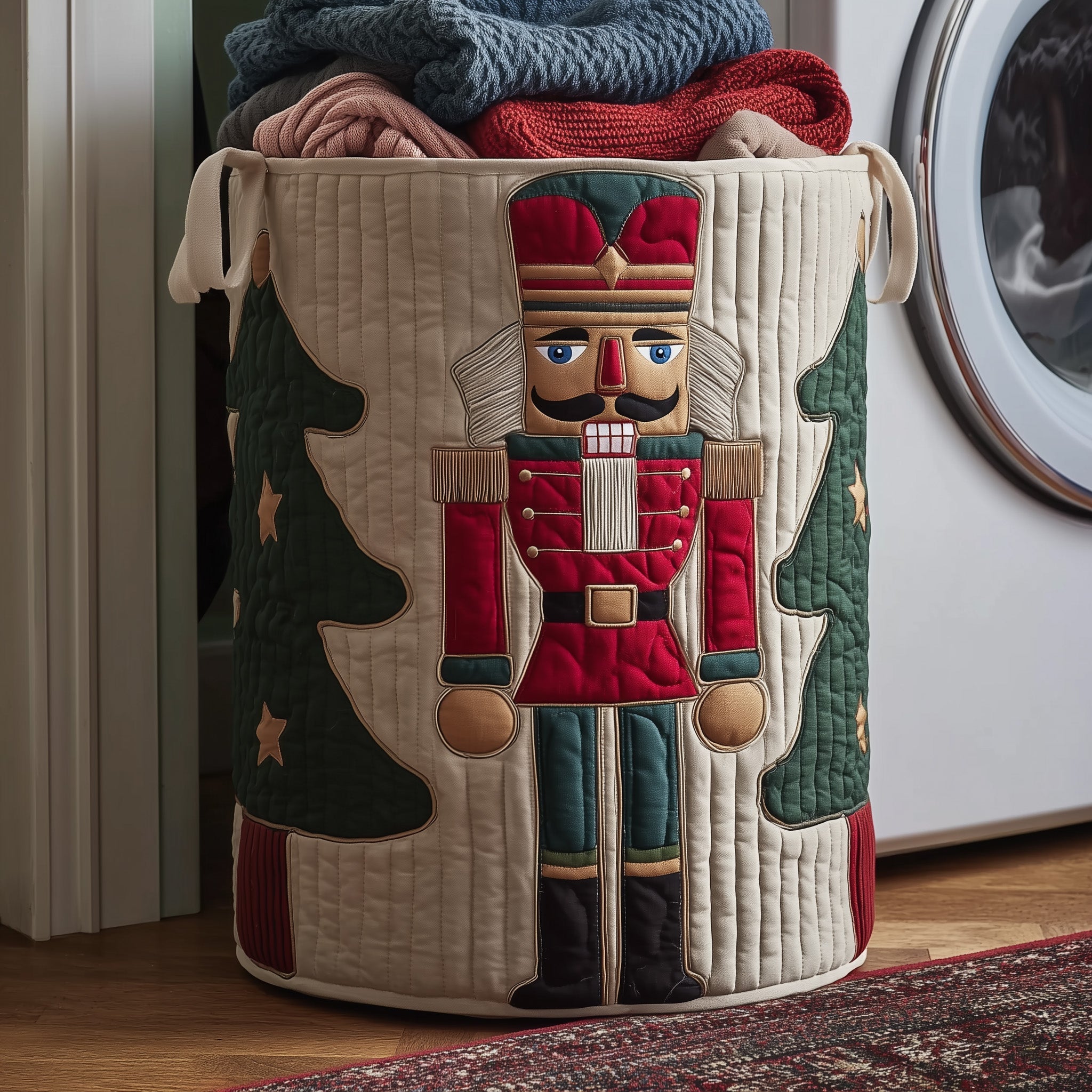 Nutcracker Quilted Laundry Basket Holiday Room Decor Birthday Presents For Dad - Tradiviet