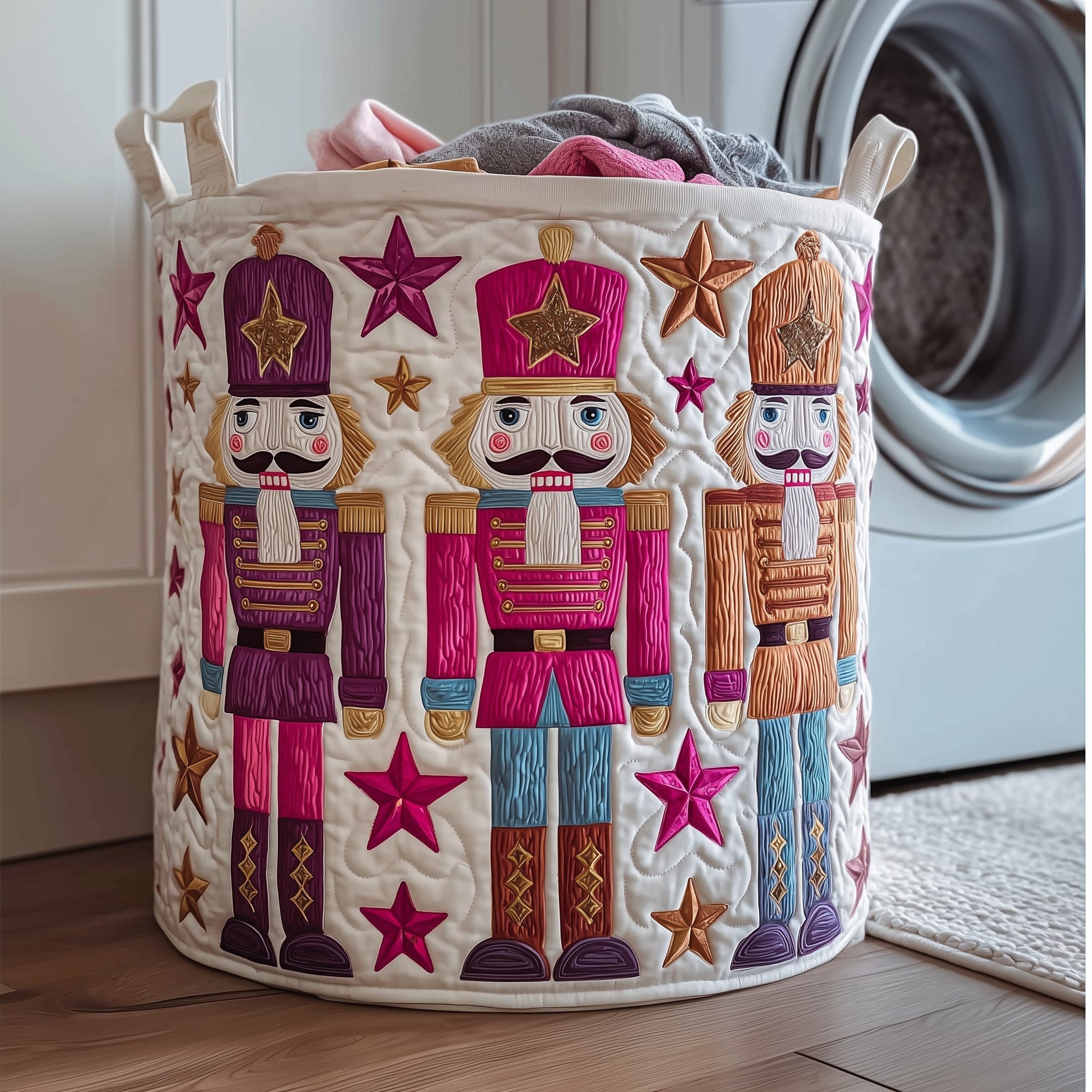 Nutcracker Soldier Quilted Laundry Basket Funny Baskets Gift For Grandma - Tradiviet