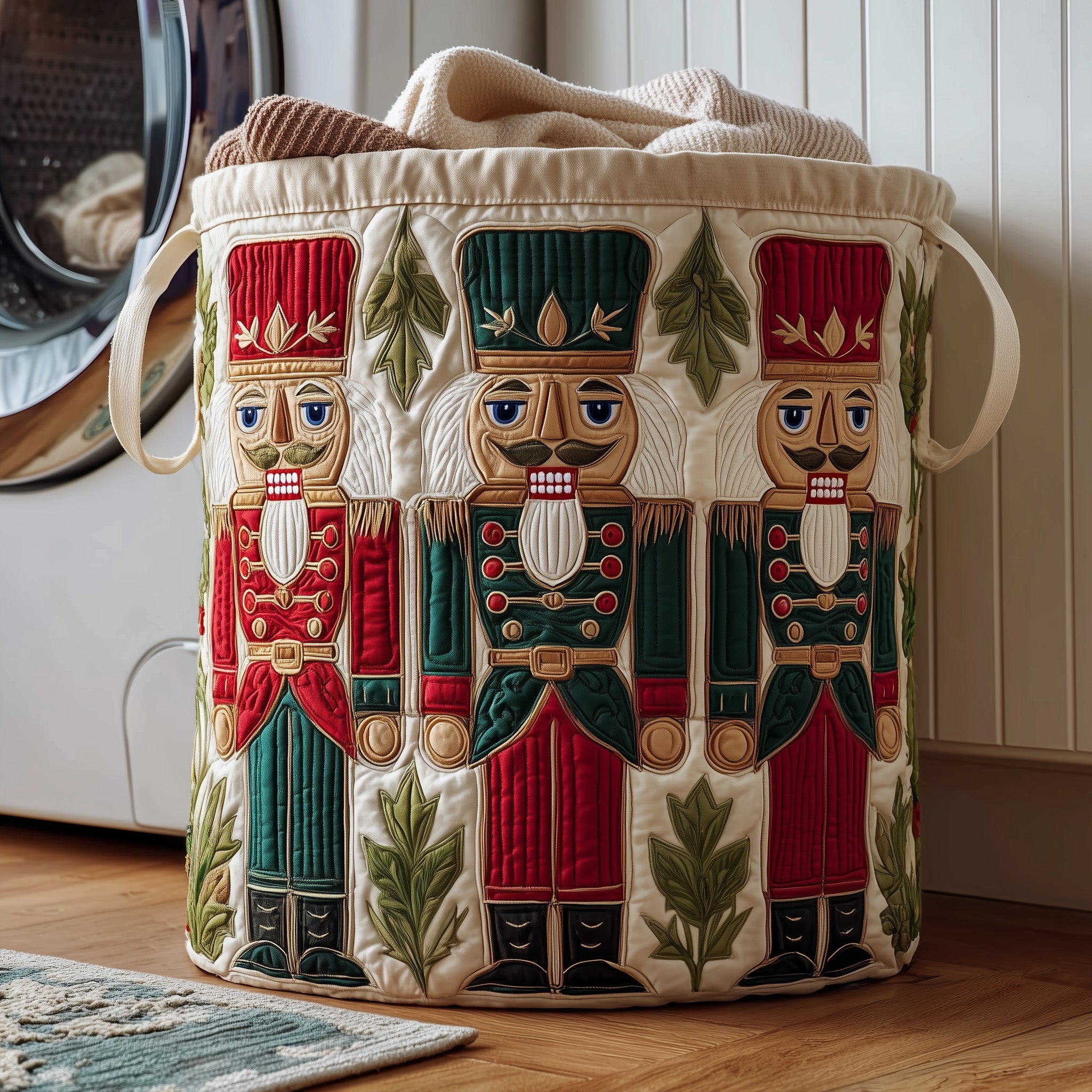 Nutcracker Soldier Quilted Laundry Basket Washroom Decor Basket Gift Ideas For Sister - Tradiviet