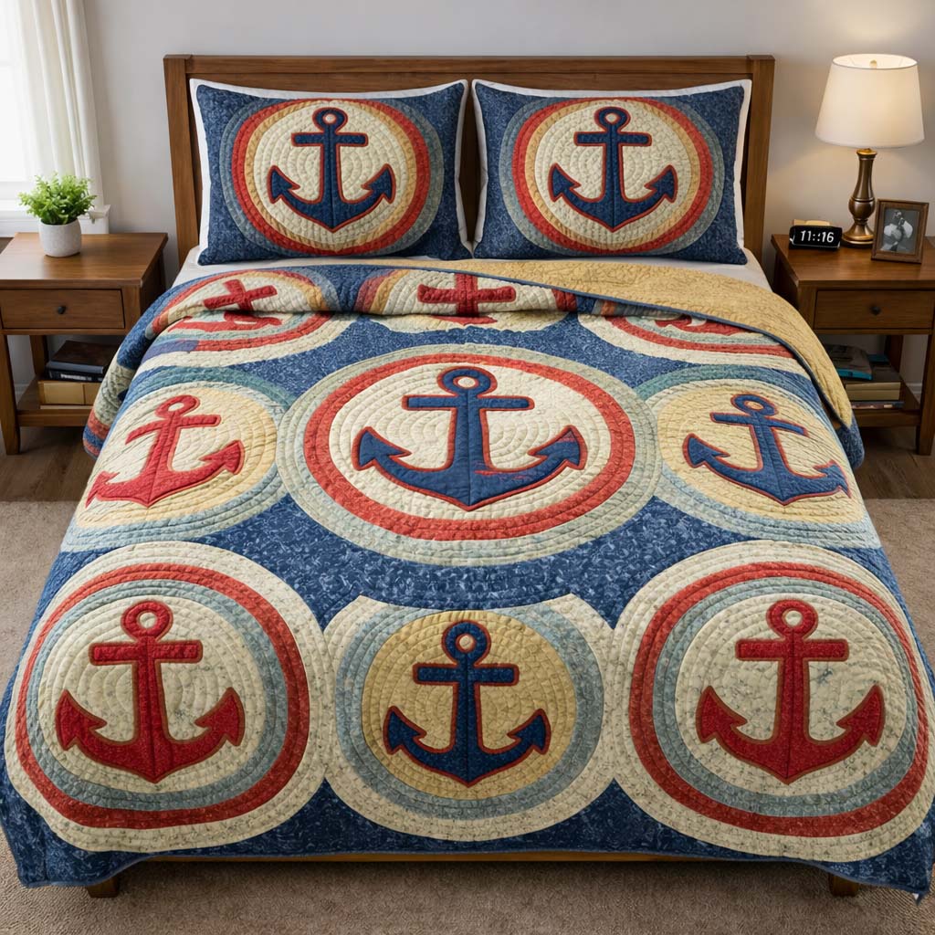 Ocean Anchor Quilted Bedding Set Autumn Inspired Bedroom Ocean Anchor Gift For Beach Lovers - Tradiviet