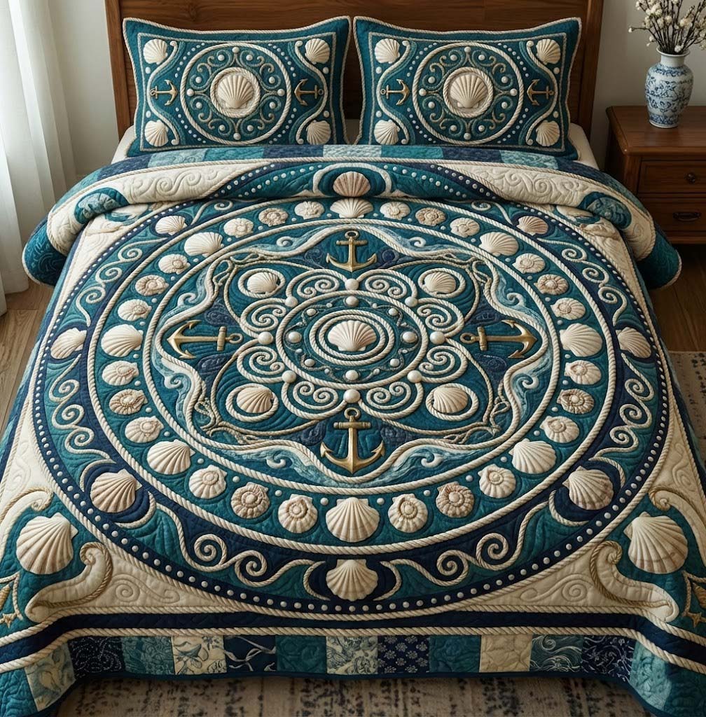 Ocean Breeze Quilted Bedding Set Bedroom Decorations Ocean Breeze Gift For Flower Lovers - Tradiviet