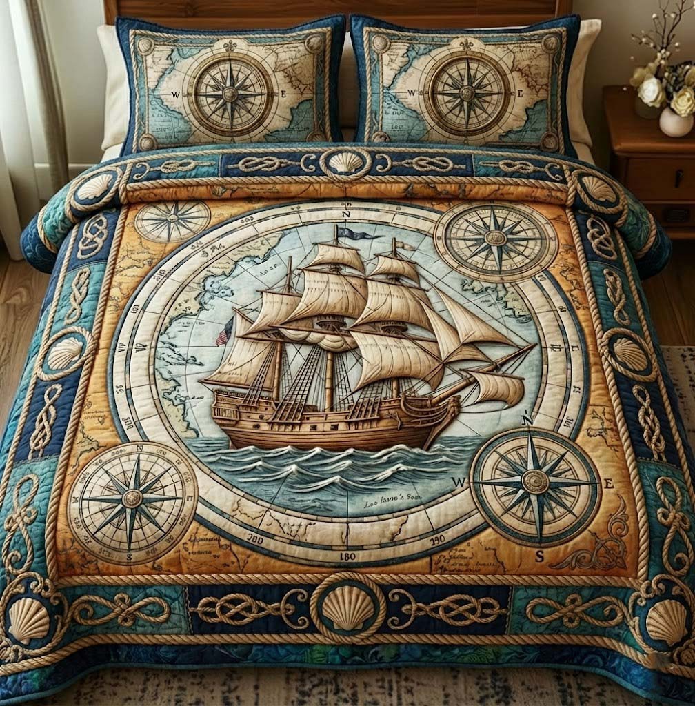 Ocean Breeze Quilted Bedding Set Holiday Home Decor Ocean Breeze Gift For Beach Lovers - Tradiviet