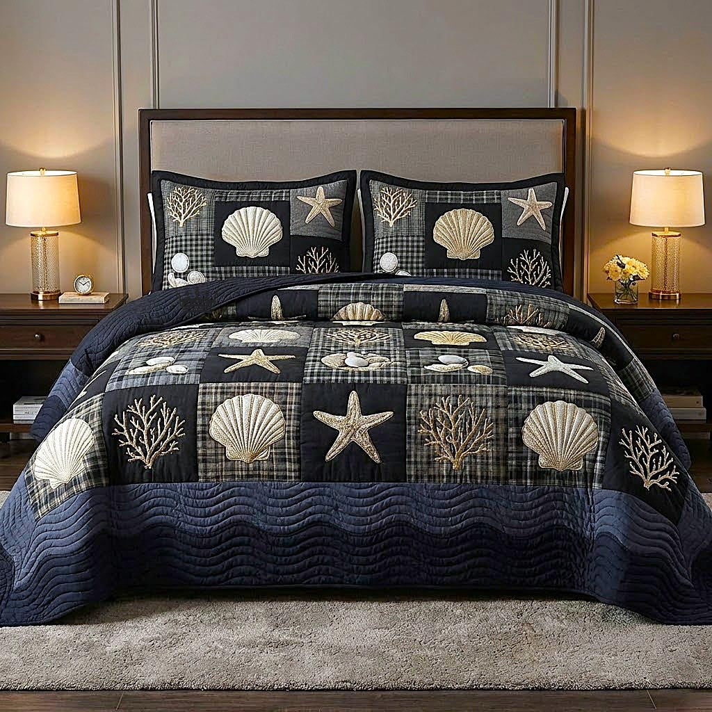 Ocean Breeze Quilted Bedding Set Holiday Home Decor Ocean Breeze Themed Gift For Her - Tradiviet