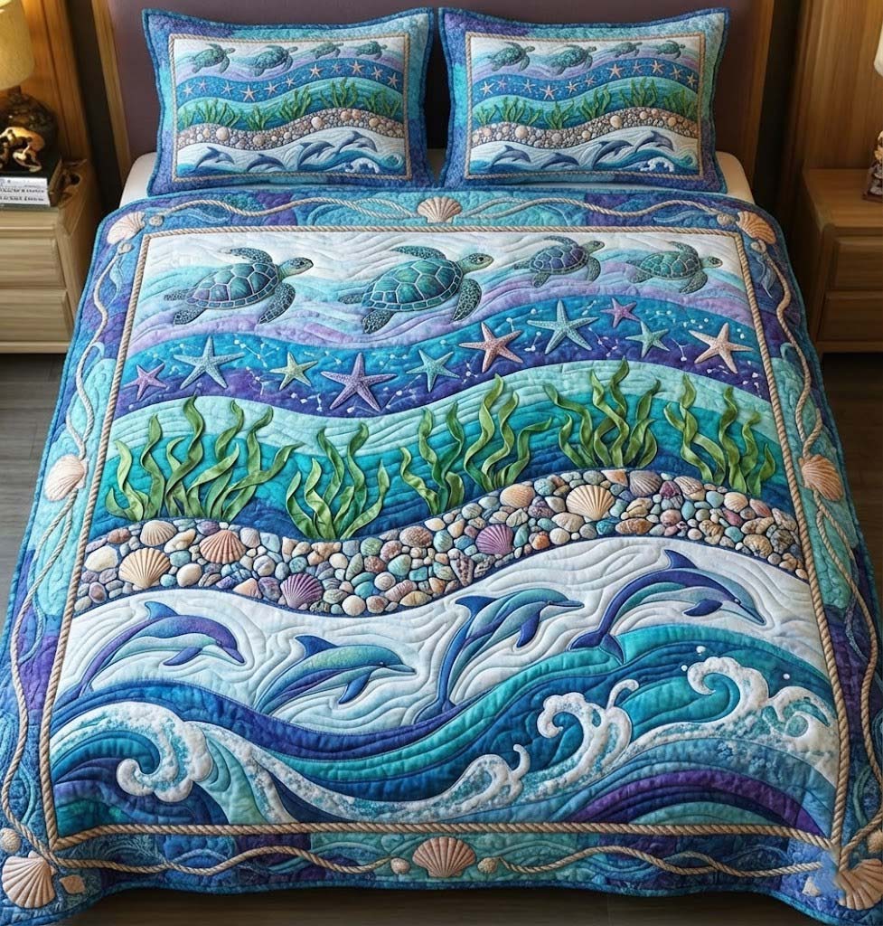 Ocean Breeze Quilted Bedding Set Holiday House Decorations Ocean Breeze Gift For Birthday - Tradiviet