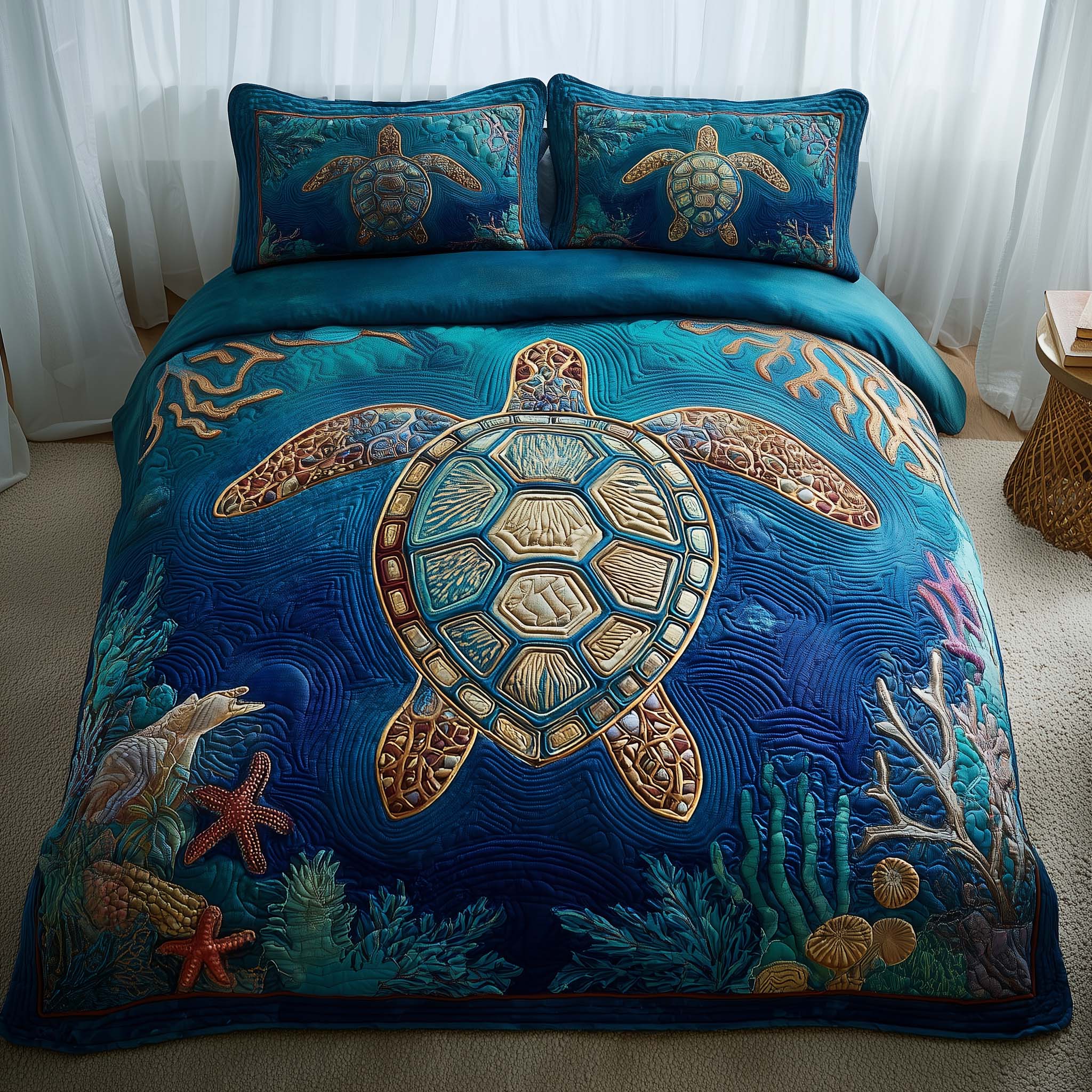 Ocean Breeze Quilted Bedding Set Mens Bedroom Decor Ocean Breeze Gift For Summer - Tradiviet