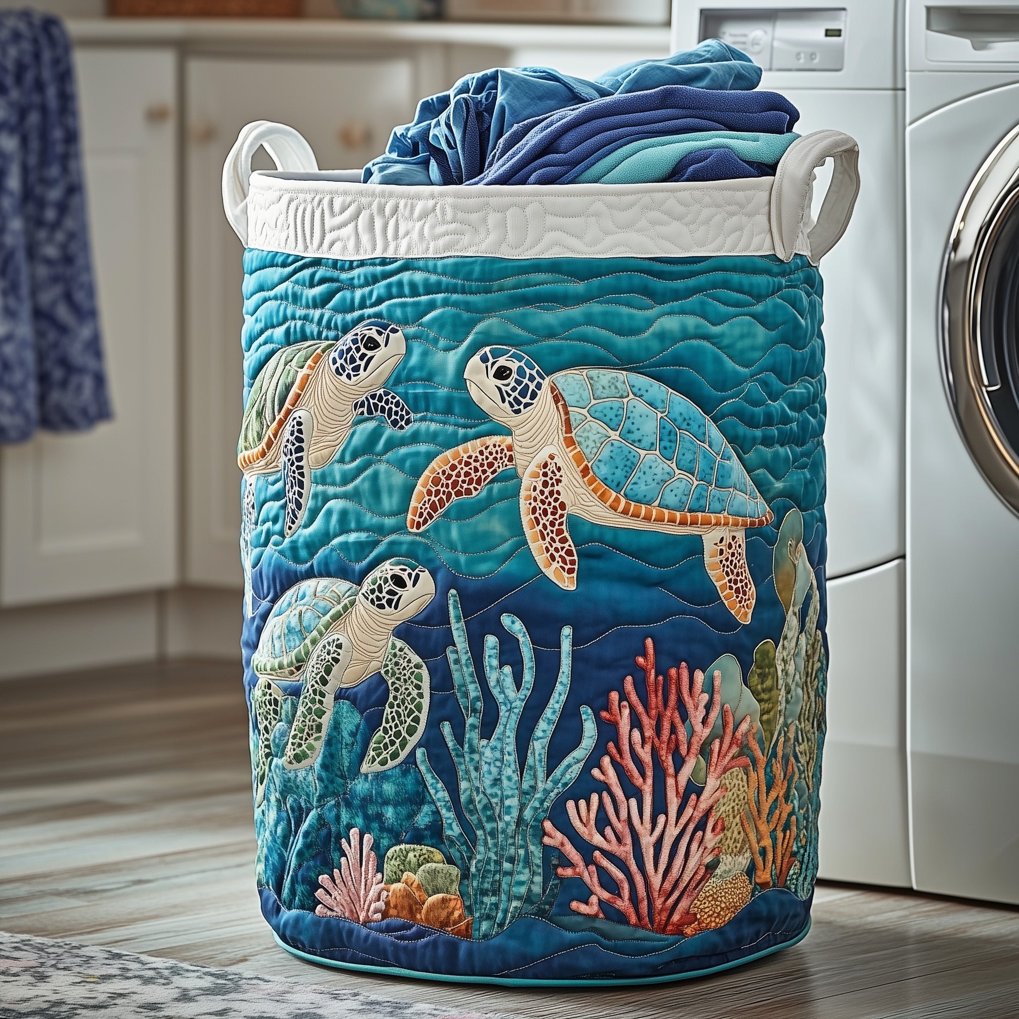 Ocean Breeze Quilted Laundry Basket Aesthetic Storage Baskets Gifts For Your Brother - Tradiviet