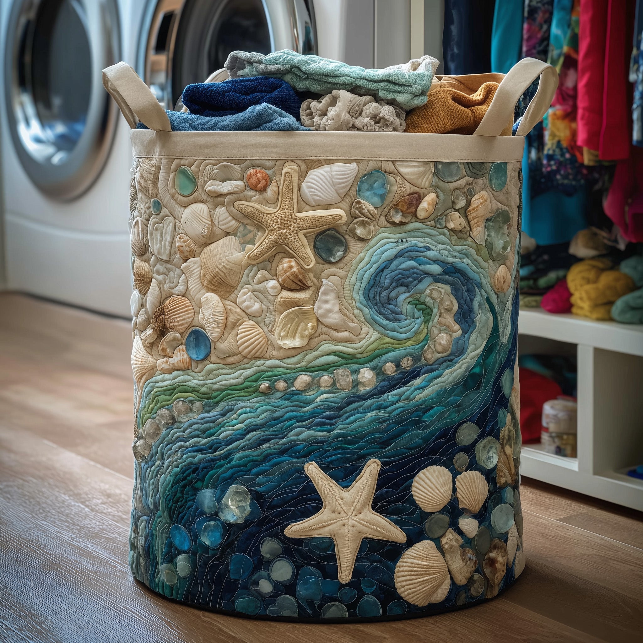 Ocean Breeze Quilted Laundry Basket Cool Laundry Hamper Mothers Day Present Ideas - Tradiviet