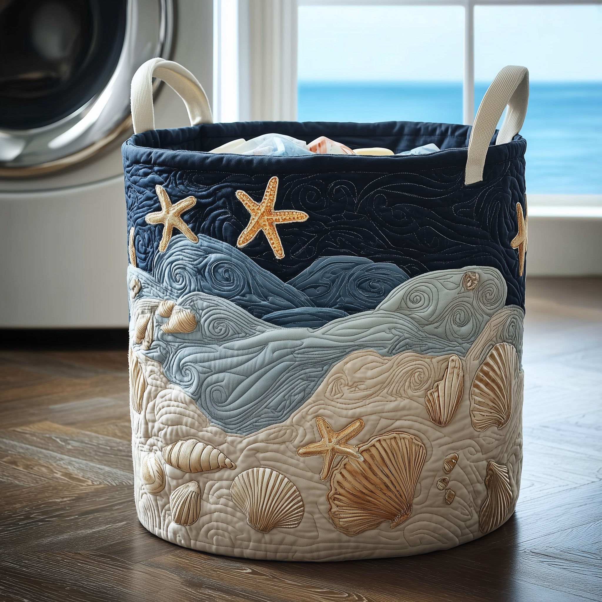 Ocean Breeze Quilted Laundry Basket Cute Laundry Hamper Birthday Presents For Dad - Tradiviet