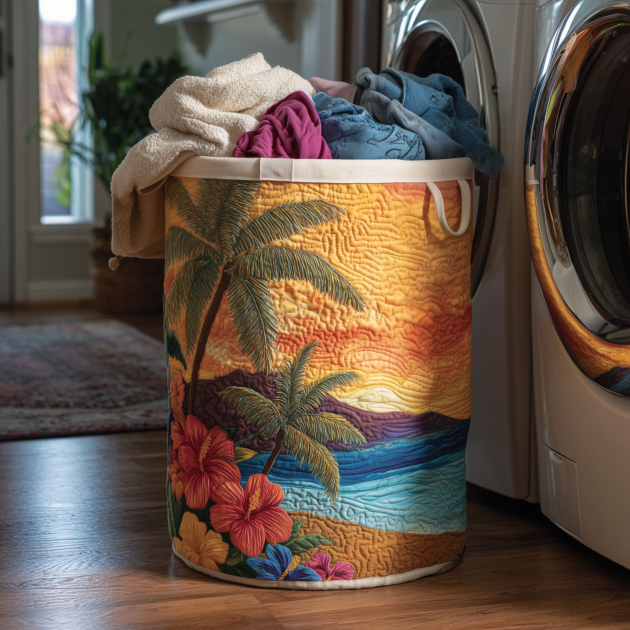 Ocean Breeze Quilted Laundry Basket Cute Laundry Hamper Cool Mothers Day Gifts - Tradiviet