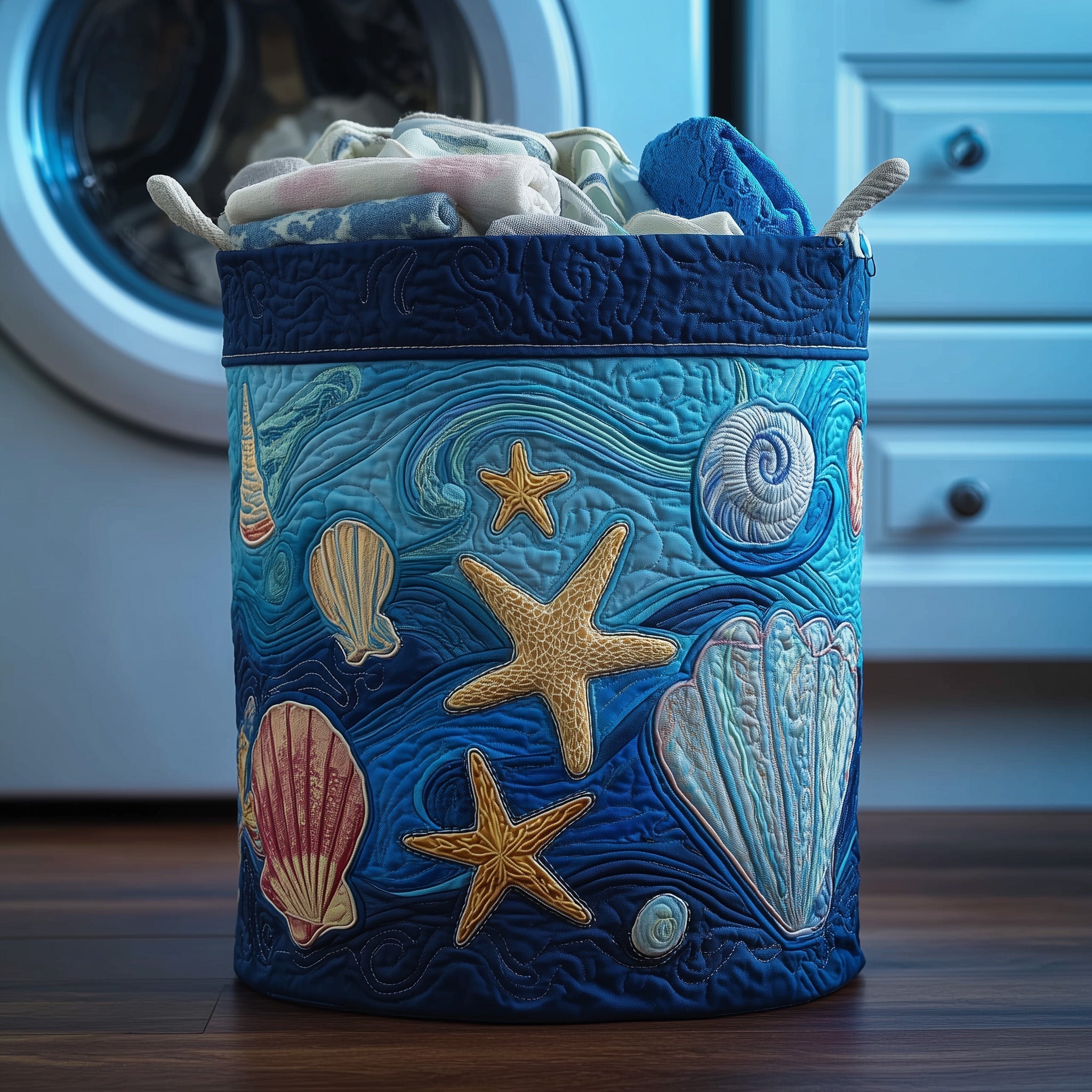 Ocean Breeze Quilted Laundry Basket Cute Laundry Hamper Good Mothers Day Gifts - Tradiviet