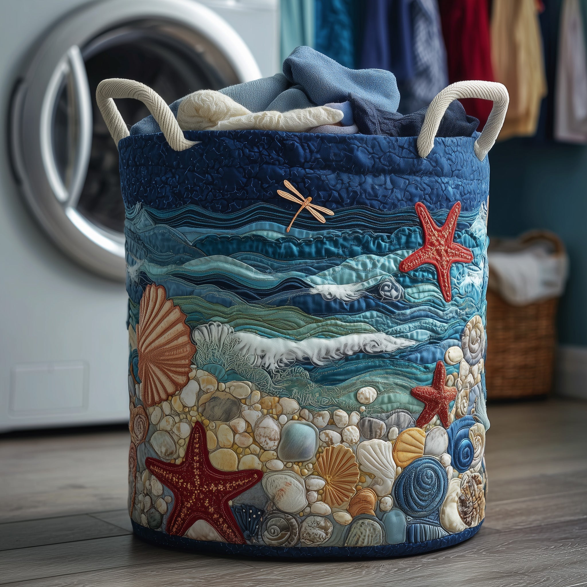 Ocean Breeze Quilted Laundry Basket Nice Storage Baskets Cool Mothers Day Gifts - Tradiviet