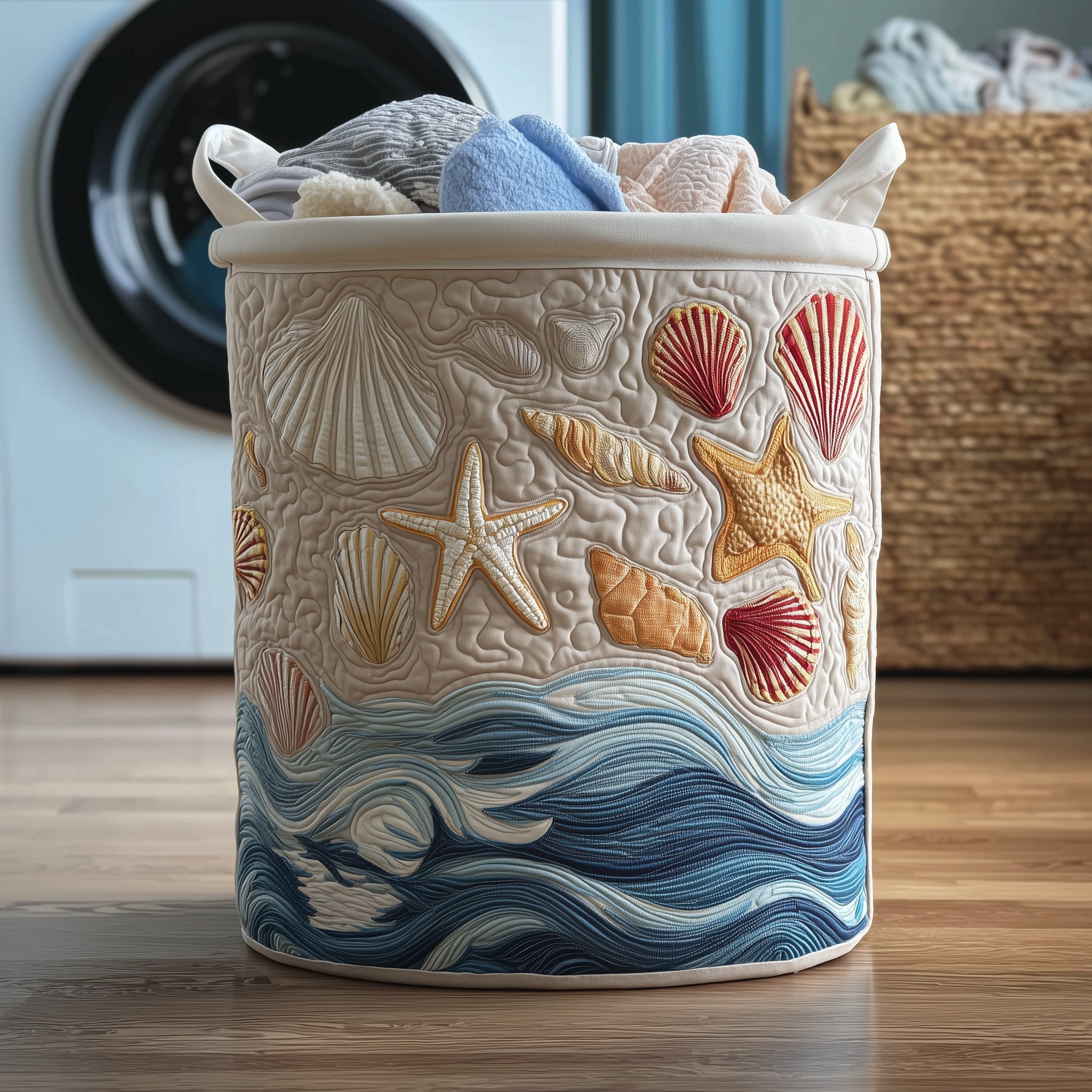 Ocean Breeze Quilted Laundry Basket Washroom Decor Basket Gifts For Mother In Law - Tradiviet