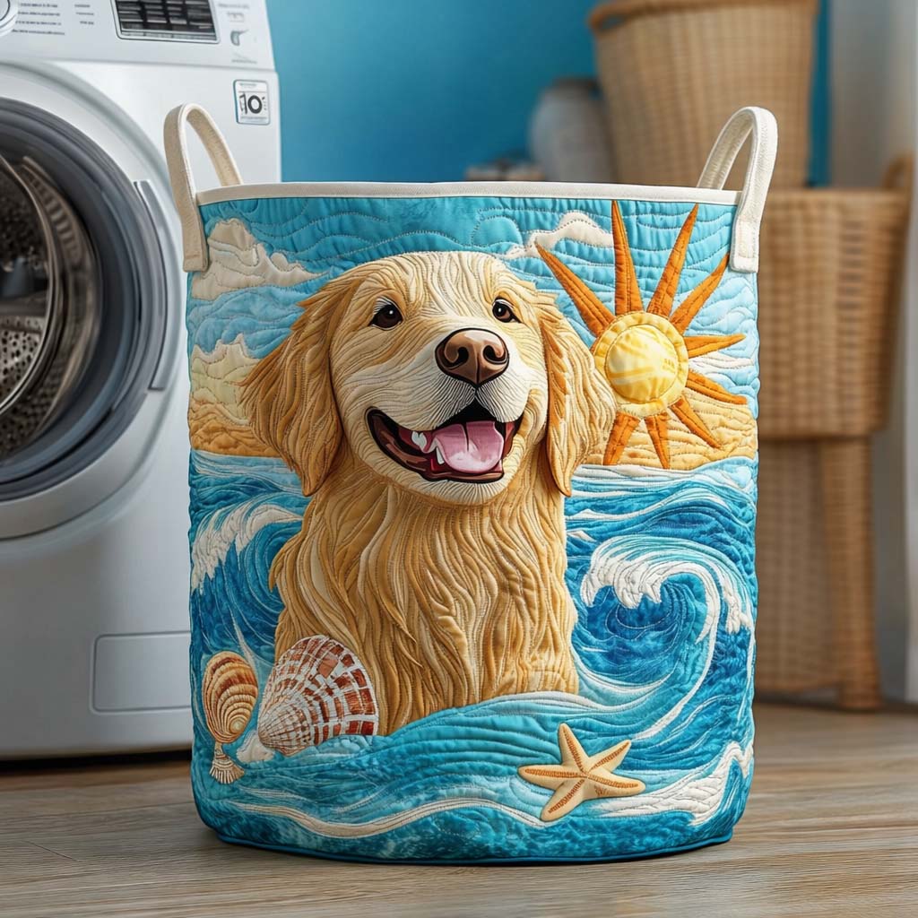 Ocean Golden Quilted Laundry Basket Holiday Room Decor Gifts For Your Brother - Tradiviet