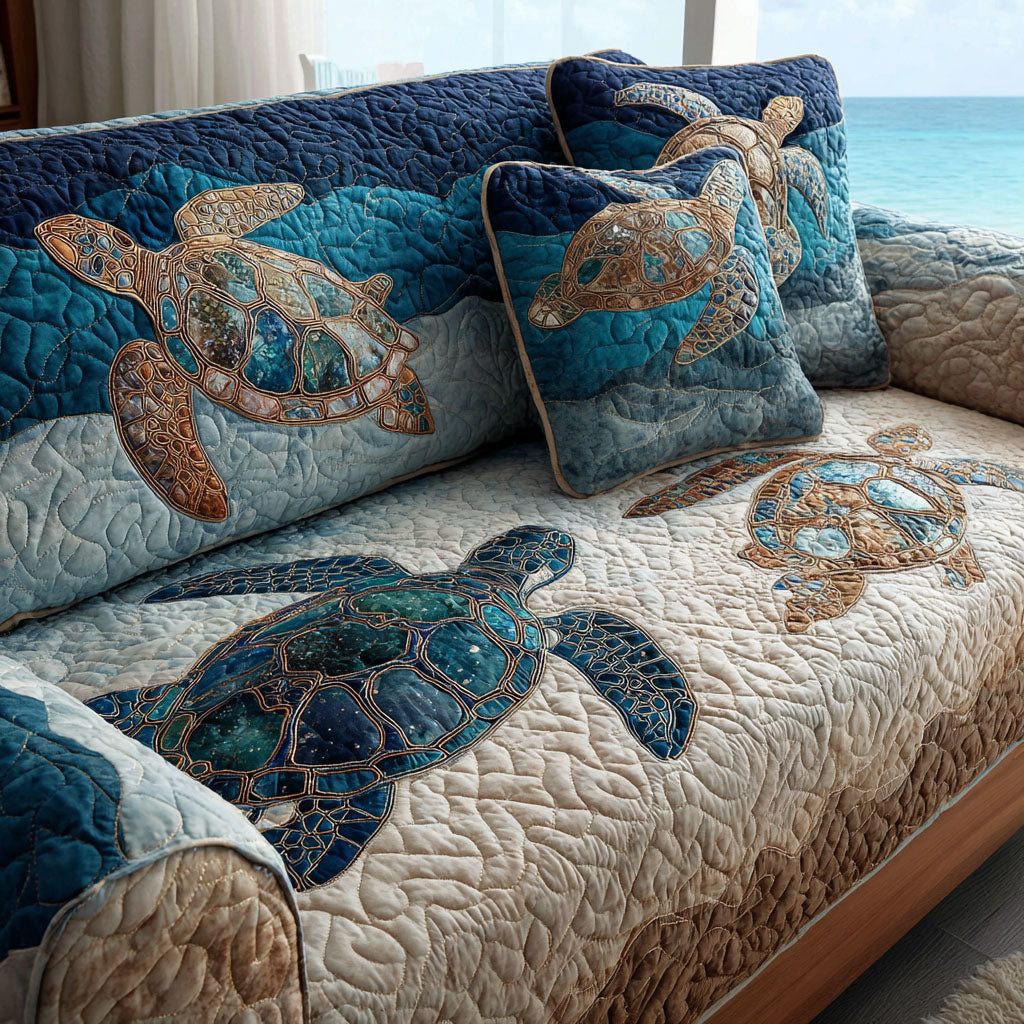 Ocean Mosaic Quilted Sofa Cover Holiday Beach Decor Gift Selection