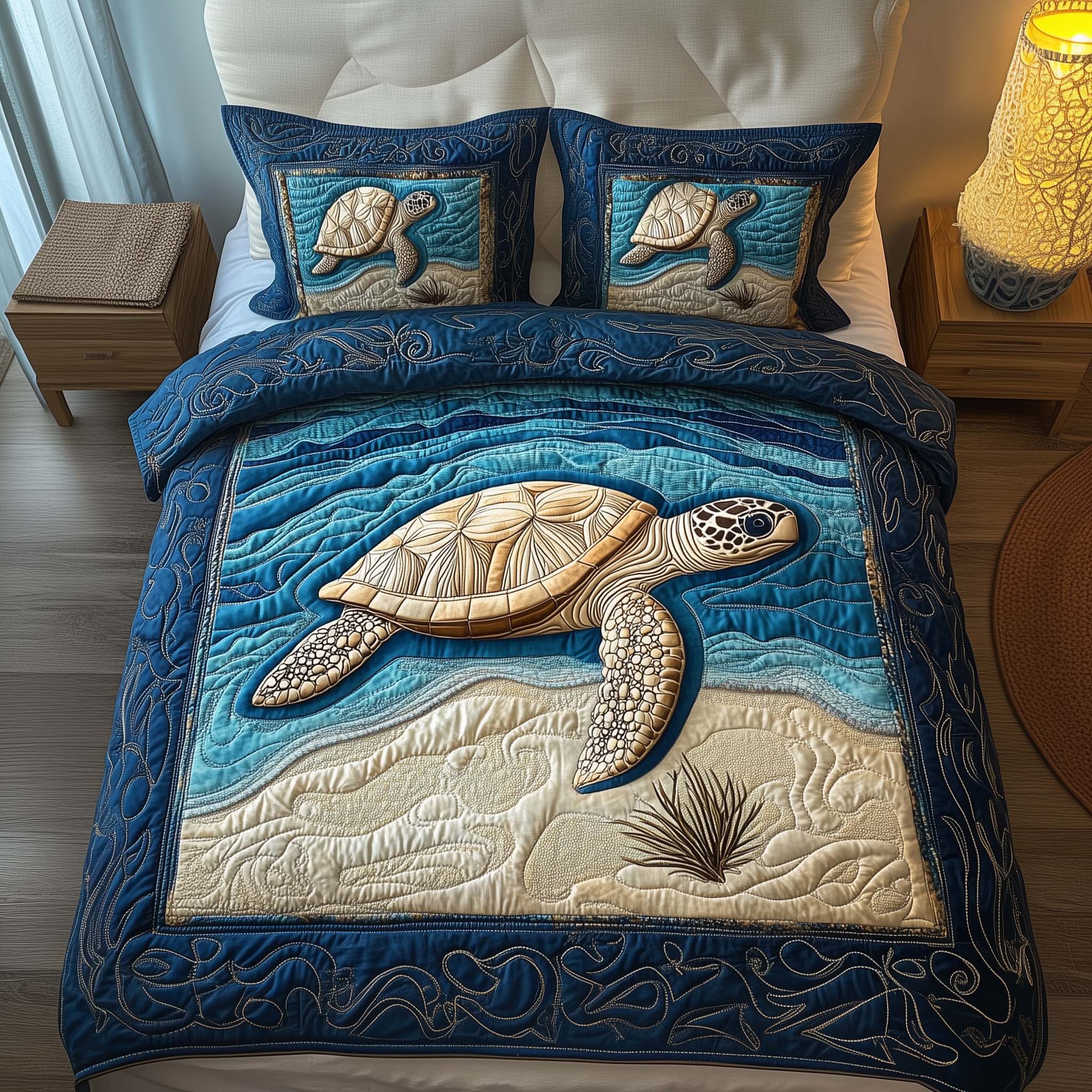Ocean Turtle Quilted Bedding Set Holiday Home Decor Ideas Turtle Gifts For Christmas Holiday - Tradiviet
