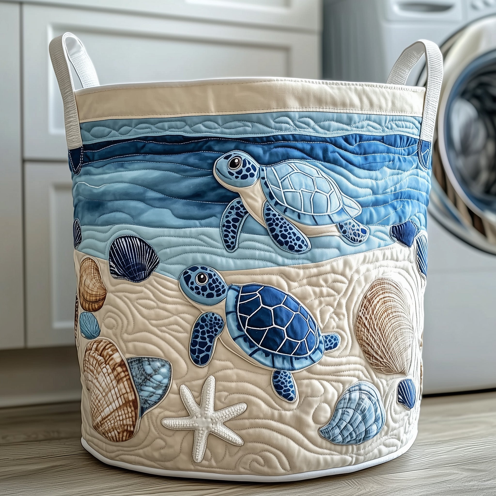 Ocean Turtle Quilted Laundry Basket Cute Baskets Mothers Day Ideas - Tradiviet