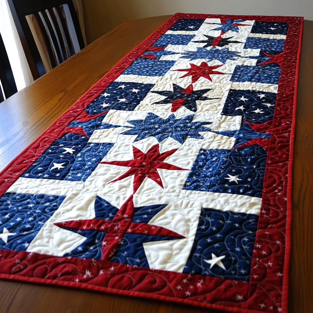 Old Glory Elegance Quilted Table Runner  Holiday Table Runner Fourth Of July Hostess Gifts