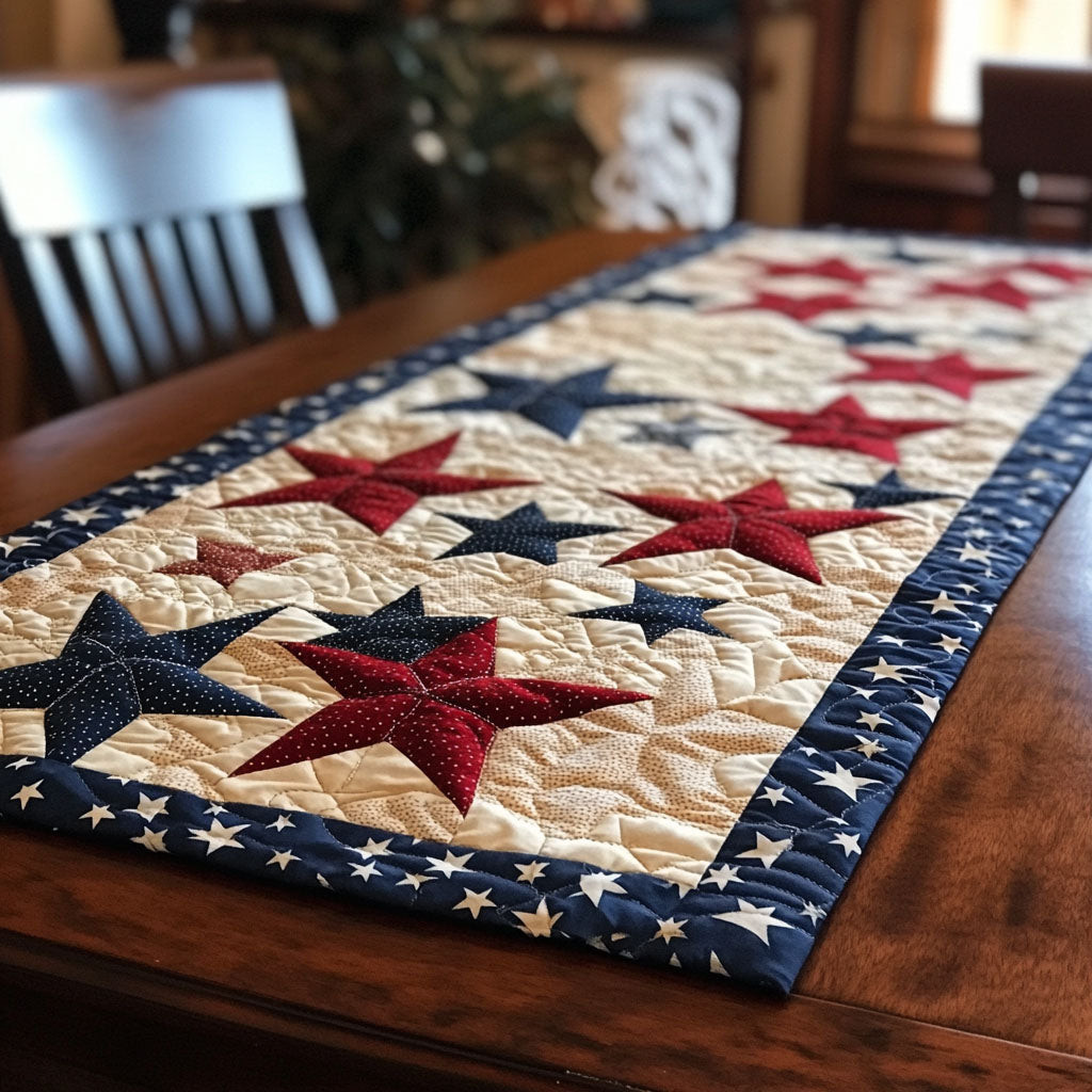 Old Glory Glow Quilted Table Runner  4th Of July Table Runner