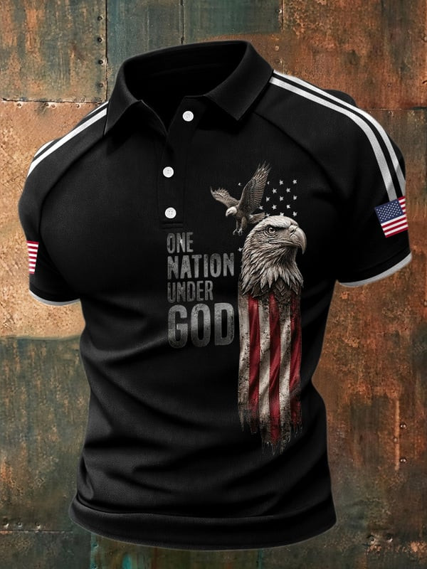 One Nation Under God Polo Shirt USA Eagle Patriotic Apparel Unique Gift For Father - Tradiviet - Image 2