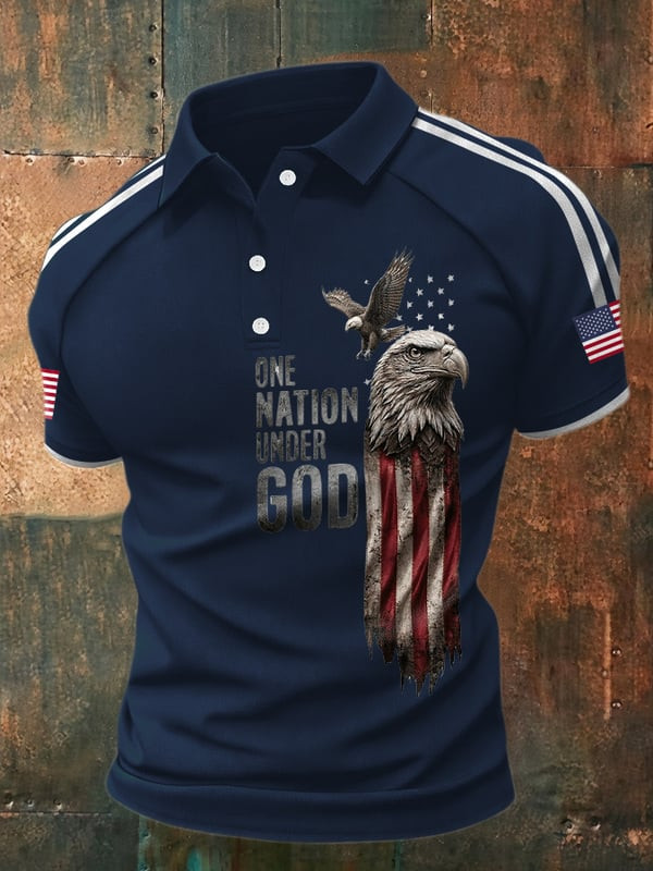 One Nation Under God Polo Shirt USA Eagle Patriotic Apparel Unique Gift For Father - Tradiviet - Image 5