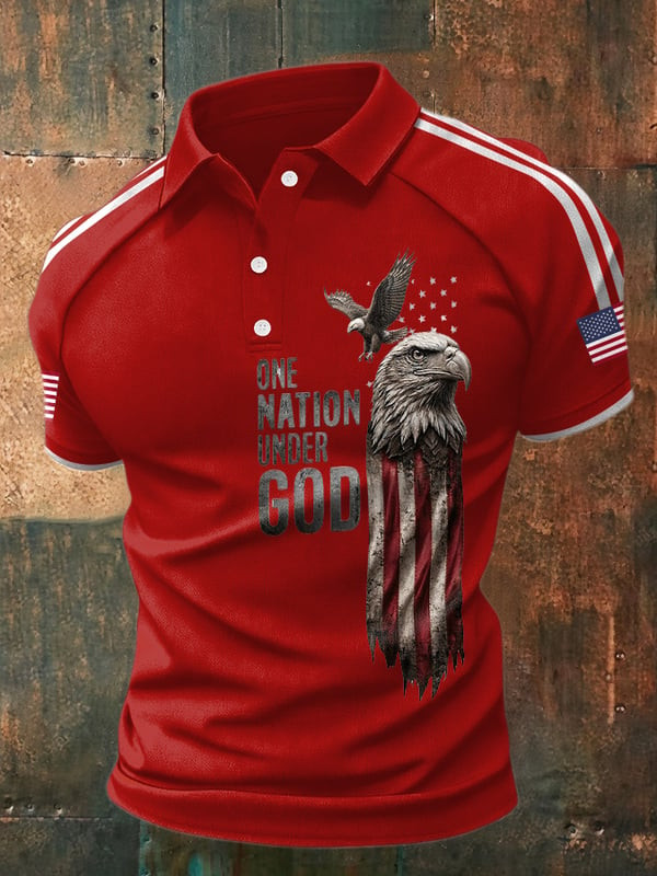 One Nation Under God Polo Shirt USA Eagle Patriotic Apparel Unique Gift For Father - Tradiviet