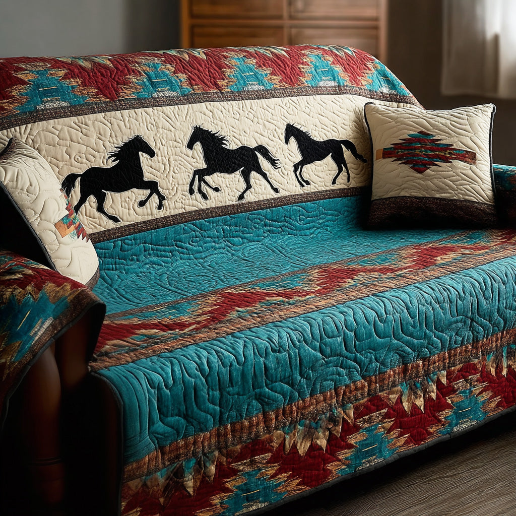 Open Range Quilted Sofa Cover Wild Horse Prairie Theme Decor