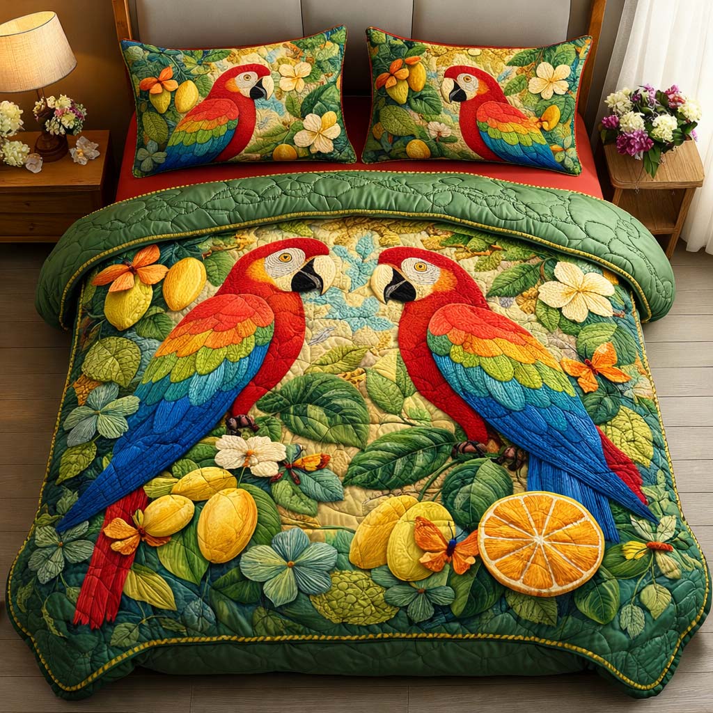 Parrot Citrus Quilted Bedding Set Holiday House Decorations Gift For Nature Lovers - Tradiviet