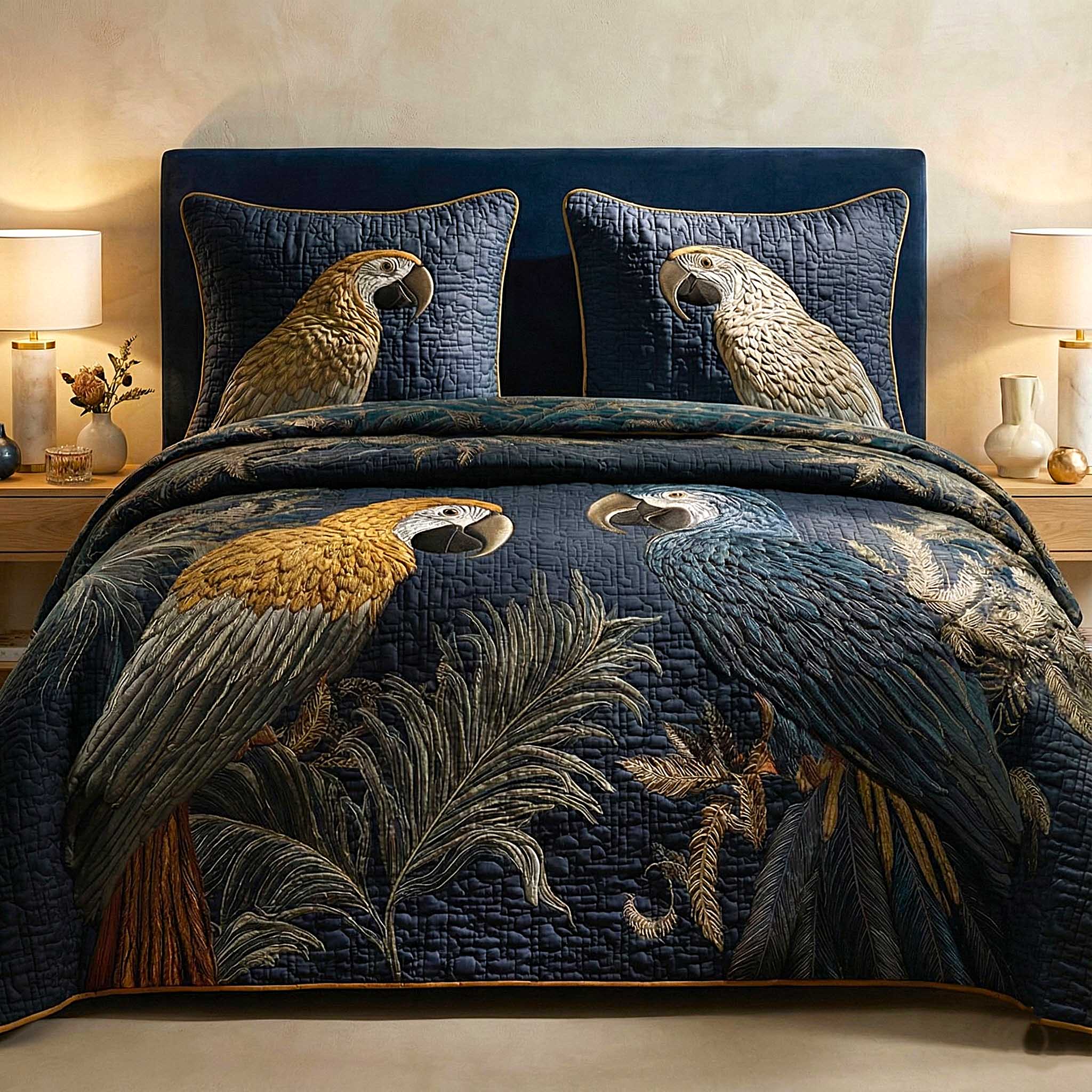 Parrot Love Quilted Bedding Set Holiday Bedroom Decor Mother's Day Gifts - Tradiviet