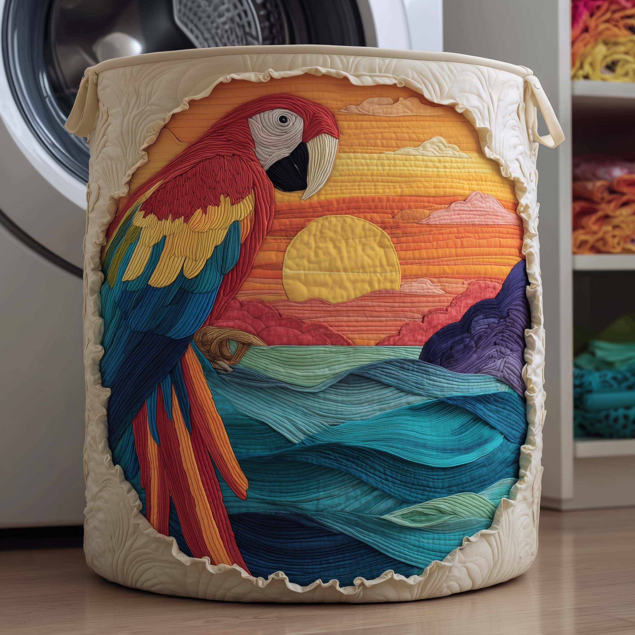 Parrot Paradise Quilted Laundry Basket Washroom Decor Baskets Great Father's Day Gifts - Tradiviet