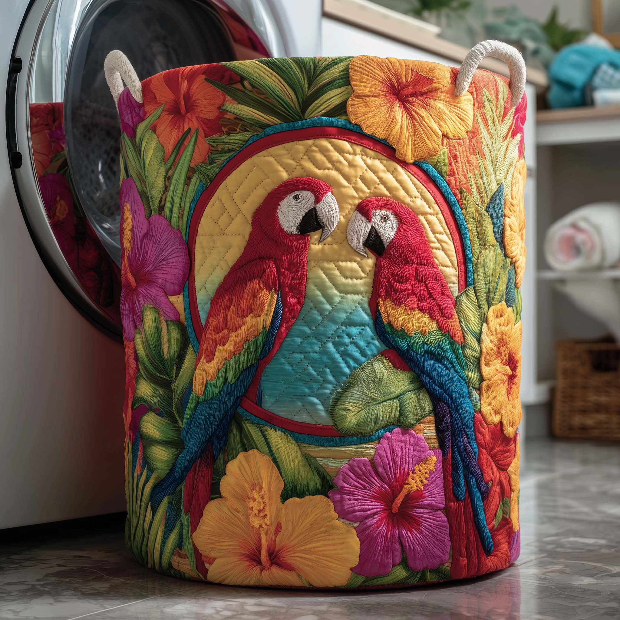 Parrots Pair Quilted Laundry Basket Funny Baskets Birthday Gifts For Mom - Tradiviet