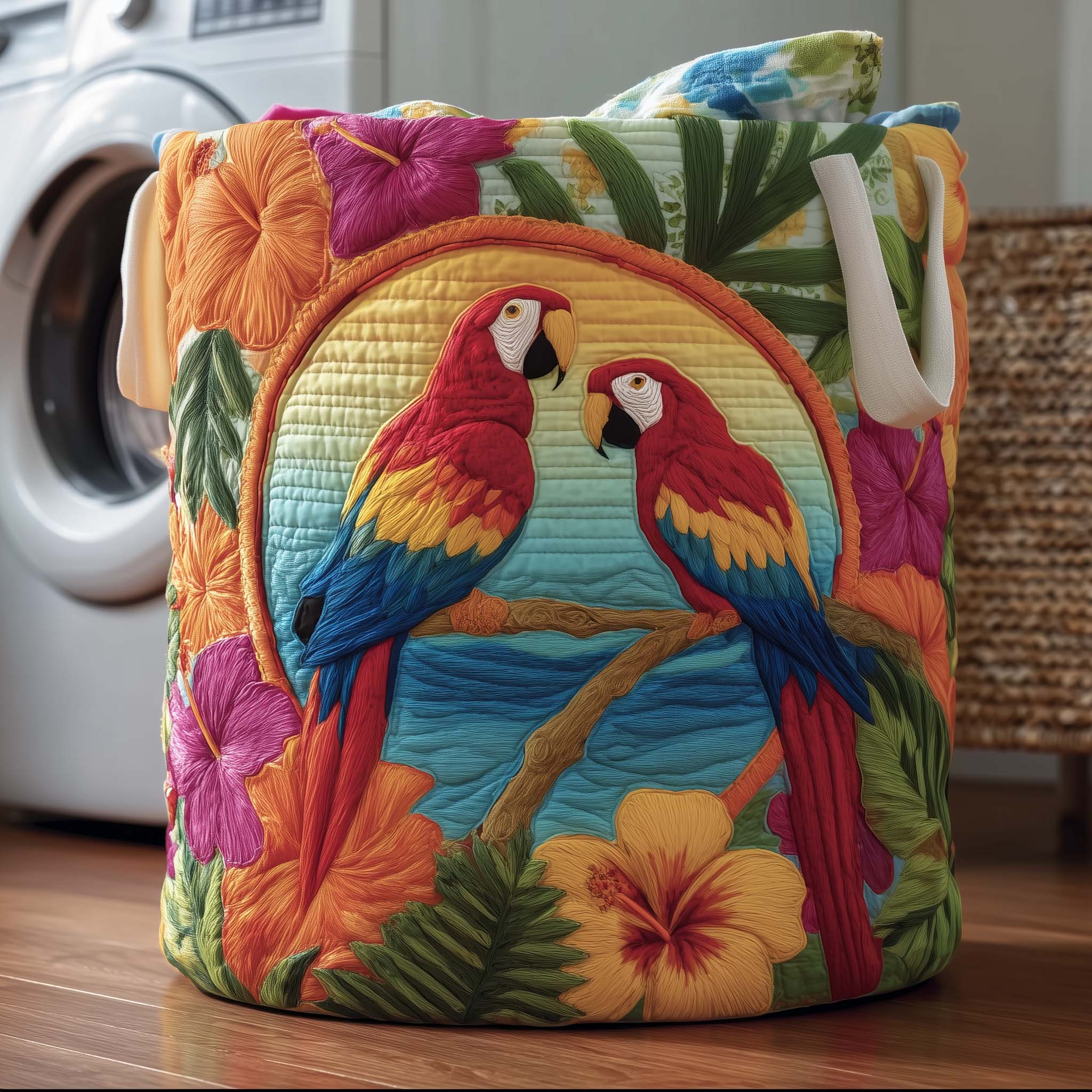 Parrots Pair Quilted Laundry Basket Nice Storage Baskets Presents For Daughter - Tradiviet