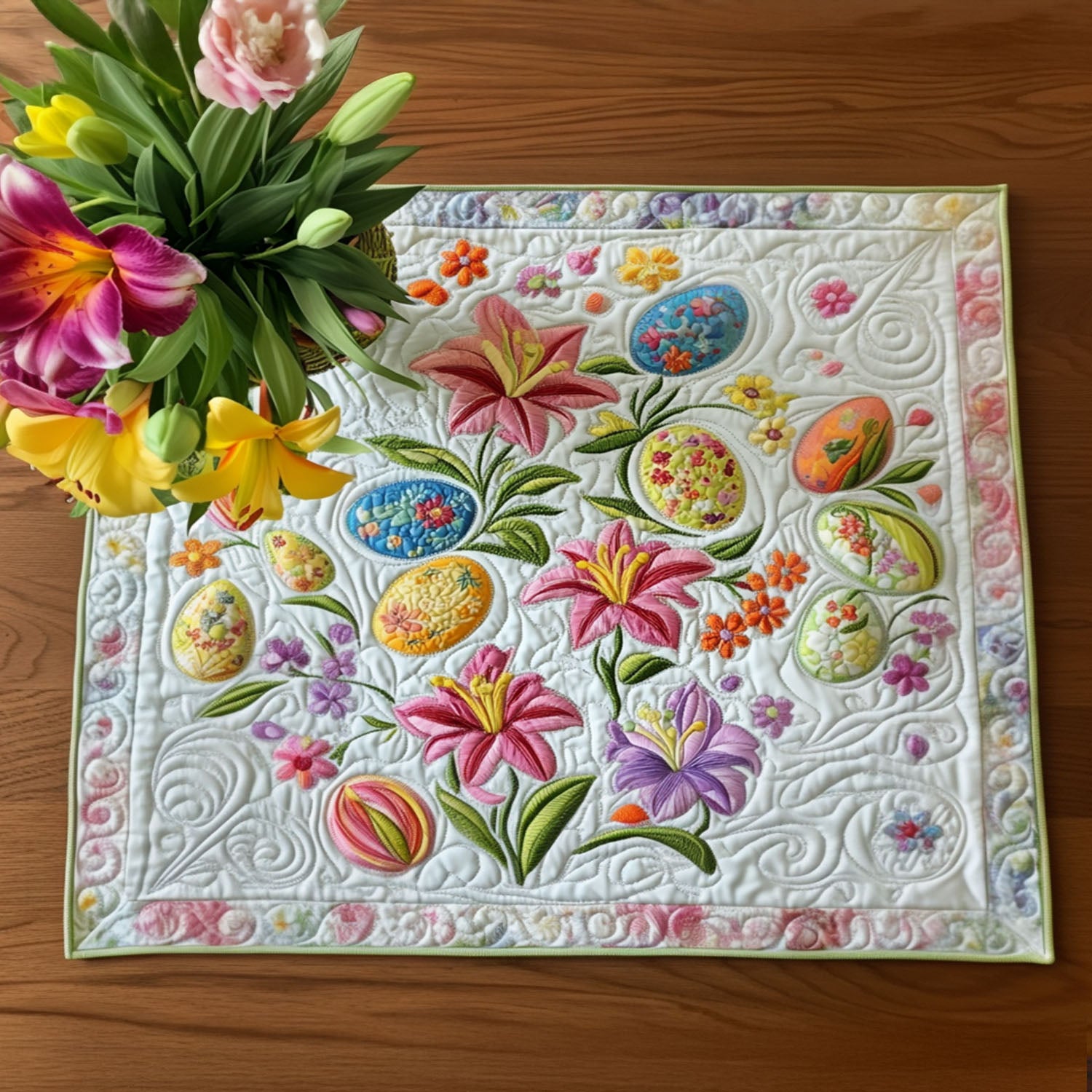 Pastel Patchwork Parade Quilted Place Mat Spring Festival Easter Table Mat Gift For Family - Tradiviet