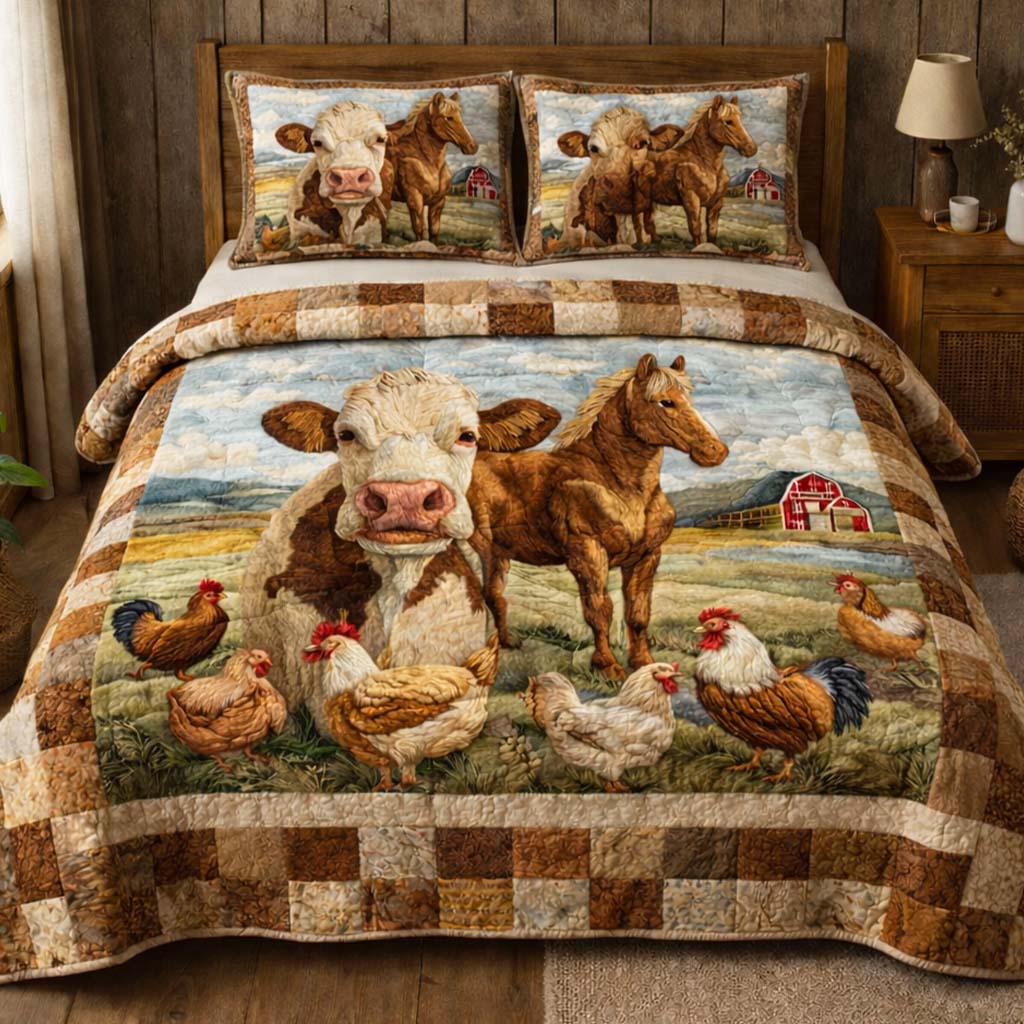 Pasture Morning Harmony Quilted Bedding Set Holiday Home Decor Ideas Gift For Farm Lovers - Tradiviet