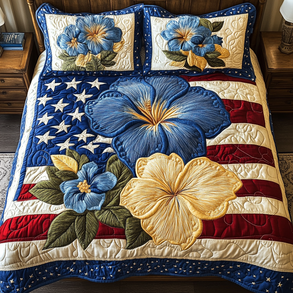 Patch Petals  Quilted Bedding Set  Bed Sheet Set Fourth Of July Hostess Gifts