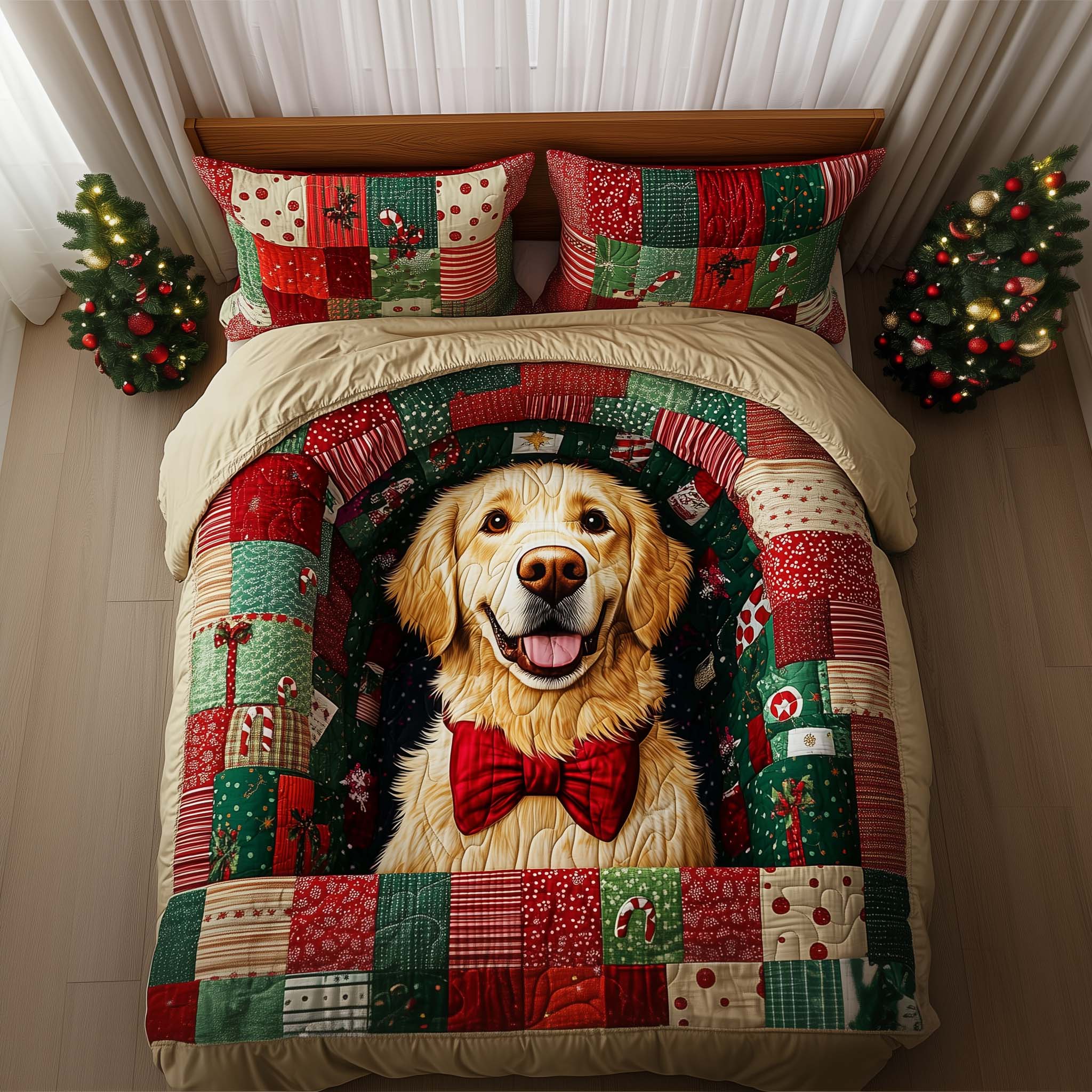 Patch Pup Quilted Bedding Set Mens Bedroom Decor Gift For Dog Lovers - Tradiviet