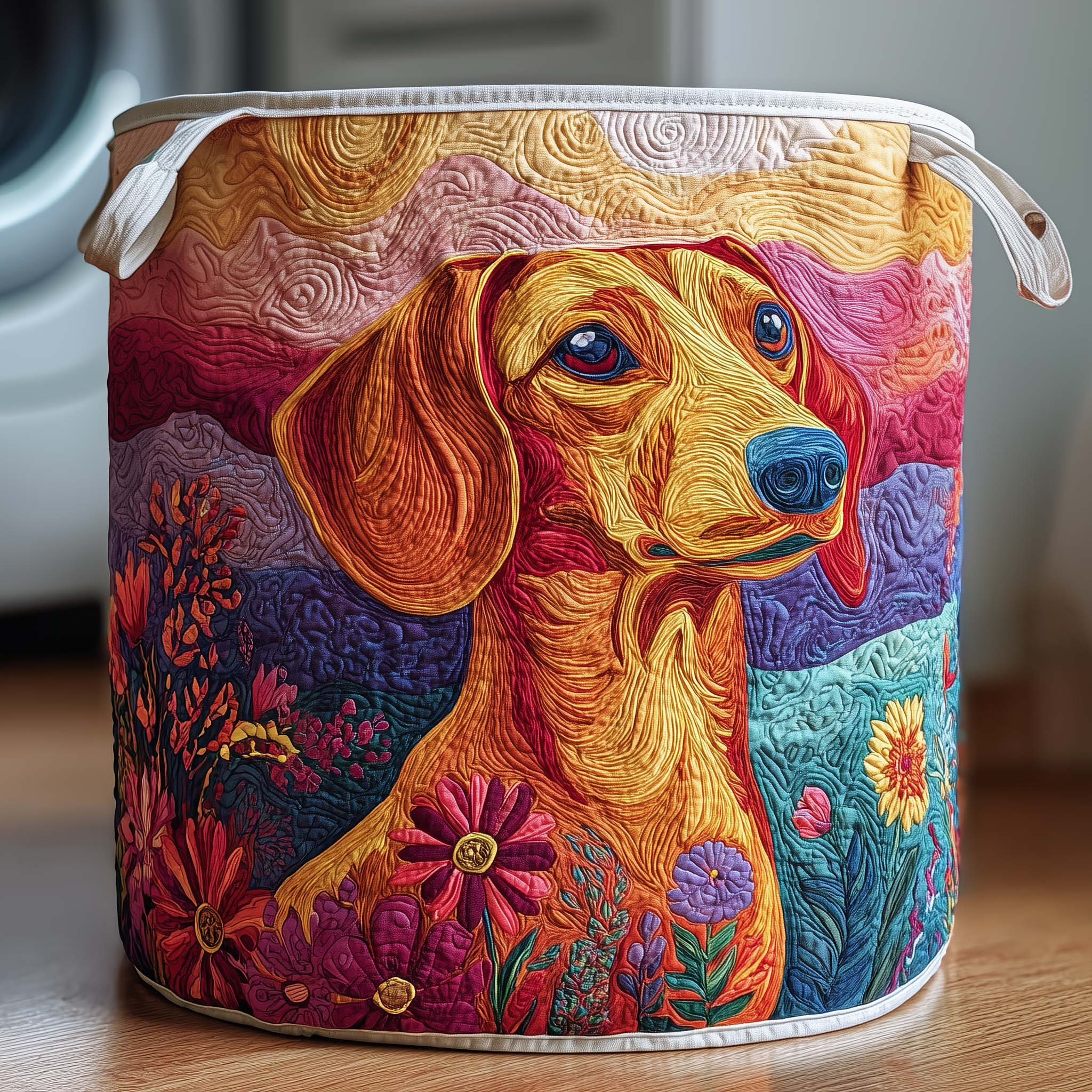 Patchwork Dachshund Quilted Laundry Basket Washroom Decor Baskets Gift Ideas For Mom - Tradiviet