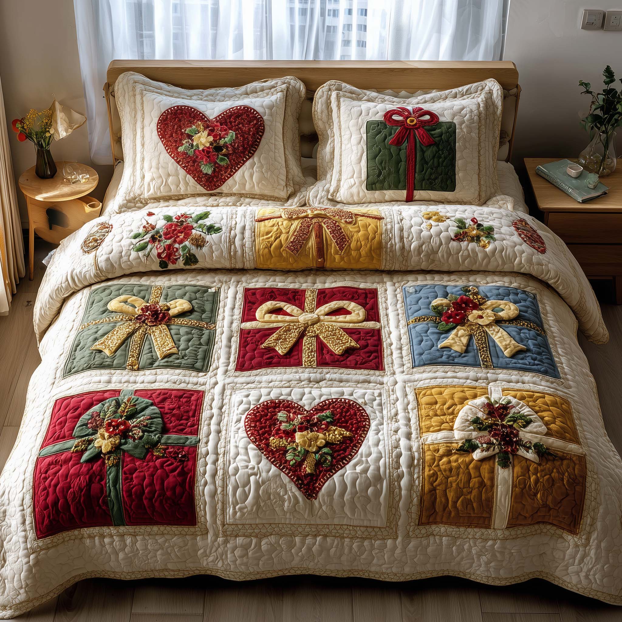 Patchwork Gifts Quilted Bedding Set Holiday Home Decor Gift For Friends And Family - Tradiviet