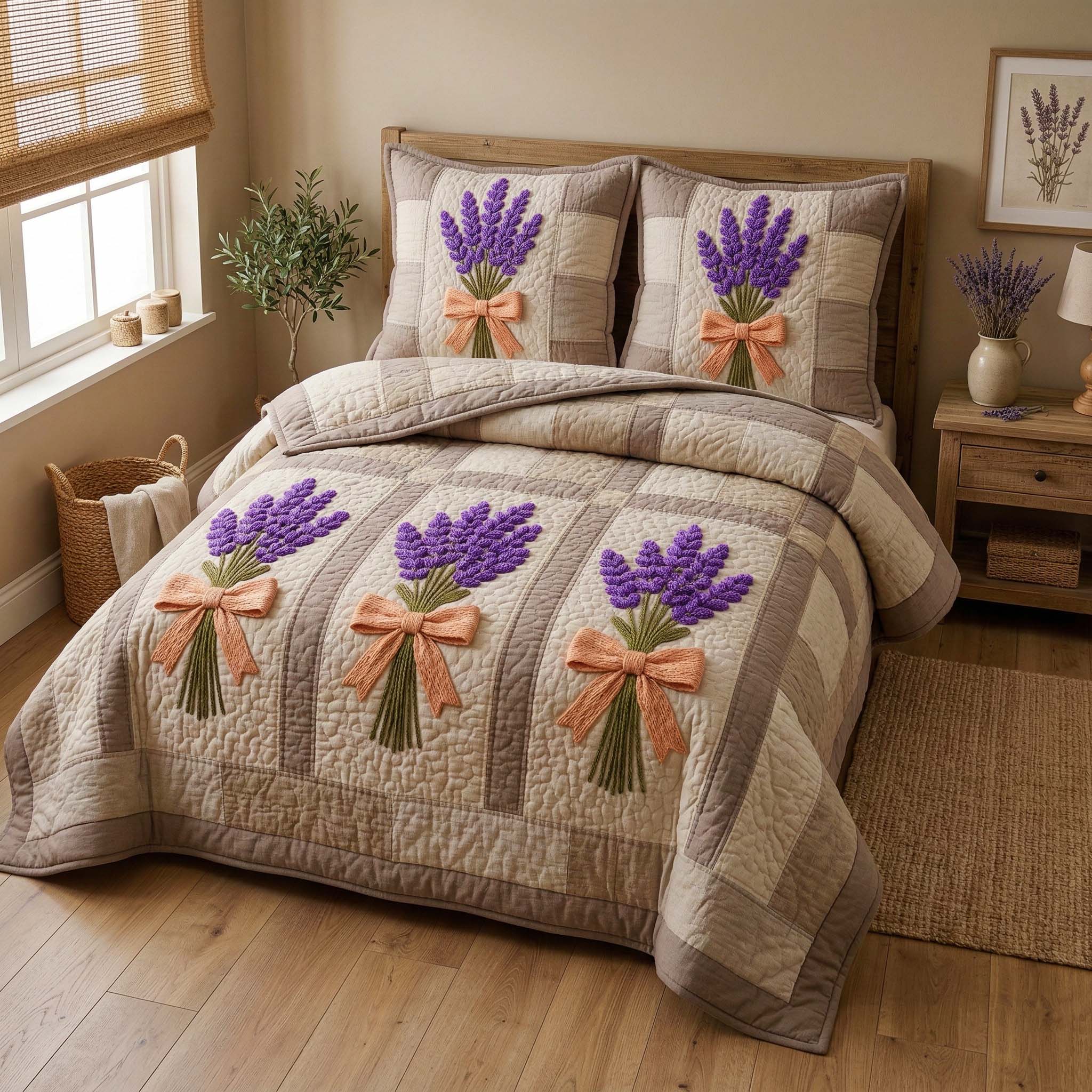 Patchwork Lavender Quilted Bedding Set Holiday Home Decor Good Gift For Mom - Tradiviet