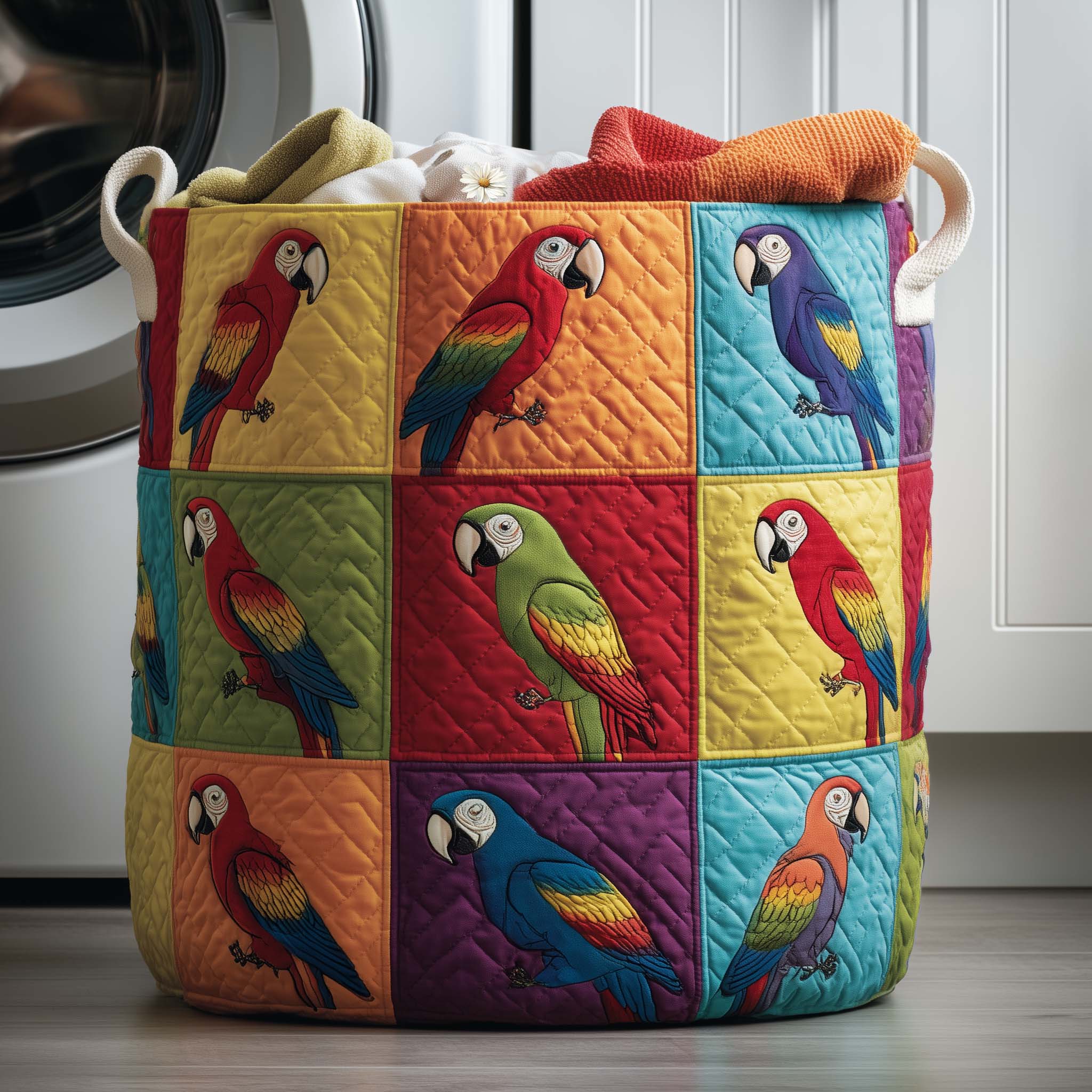 Patchwork Parrot Quilted Laundry Basket Nice Storage Baskets Gifts For Father - Tradiviet