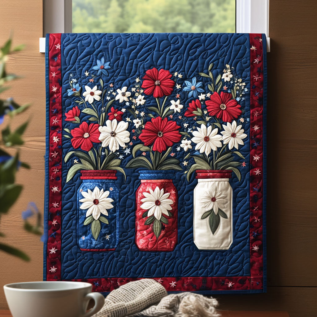Patriot Blooms Quilted Table Runner  Holiday Table Runner Cute 4Th Of July Gifts