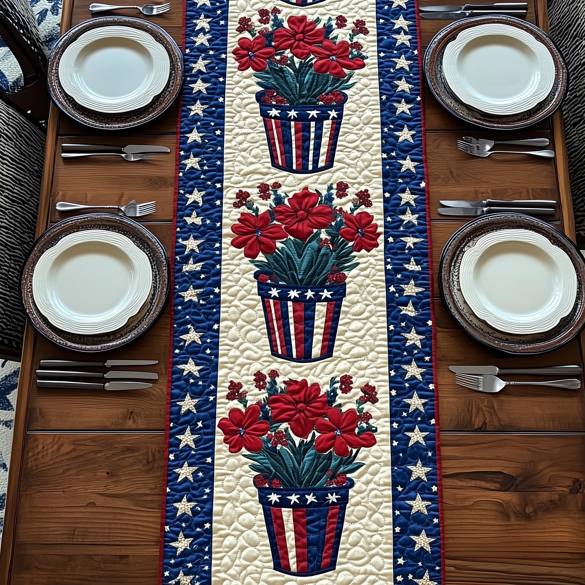 Patriot Flower Quilted Table Runner 4Th Of July Employee Gifts