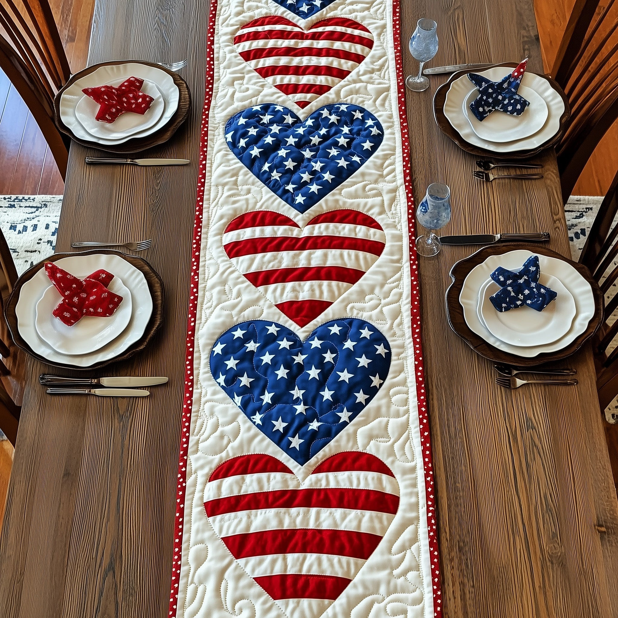 Patriot Hearts Quilted Table Runner Dining Table Runner Best 4Th Of July Gifts