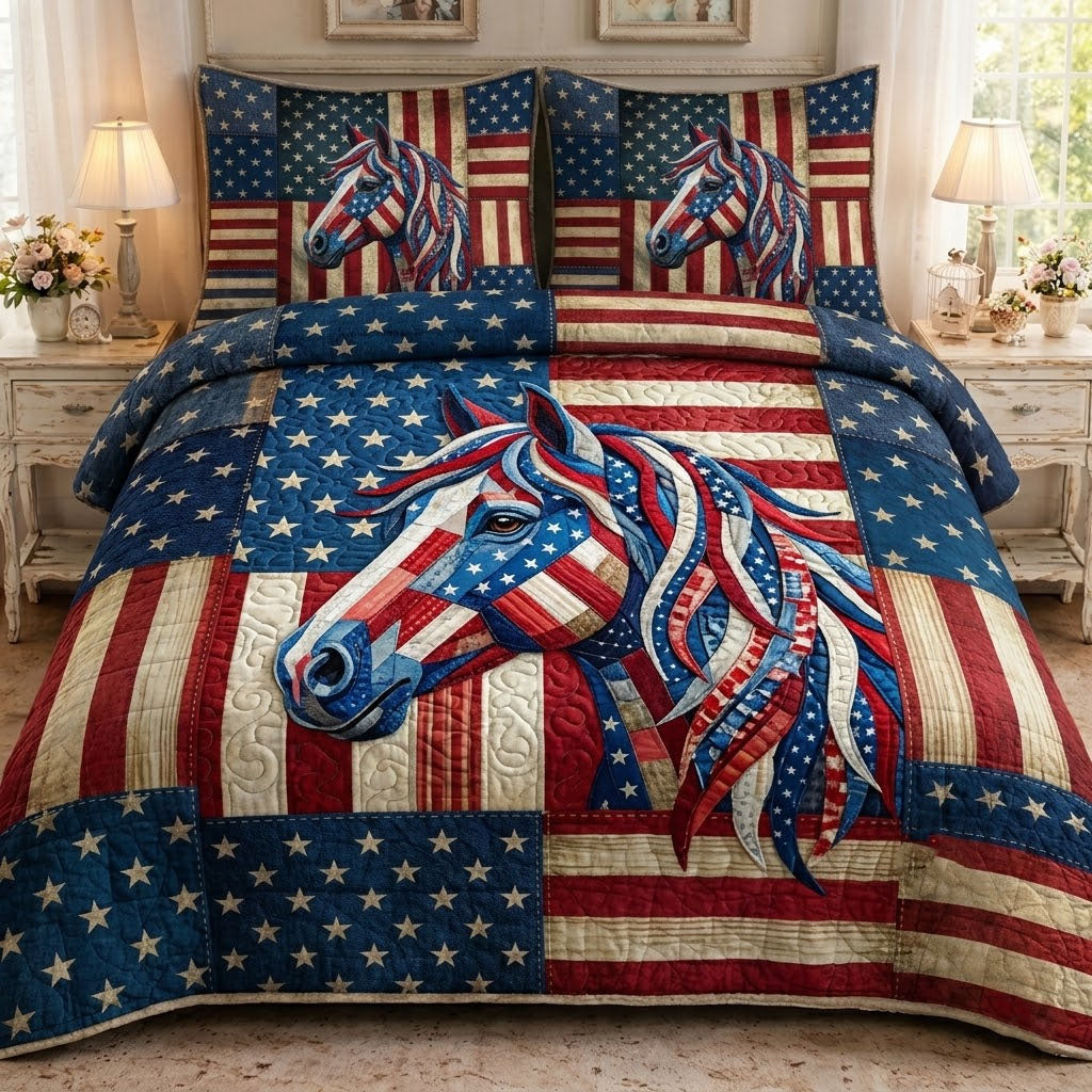 Patriot Horse Quilted Bedding Set Bed Room Decoration Best Gifts For Horse Riders - Tradiviet
