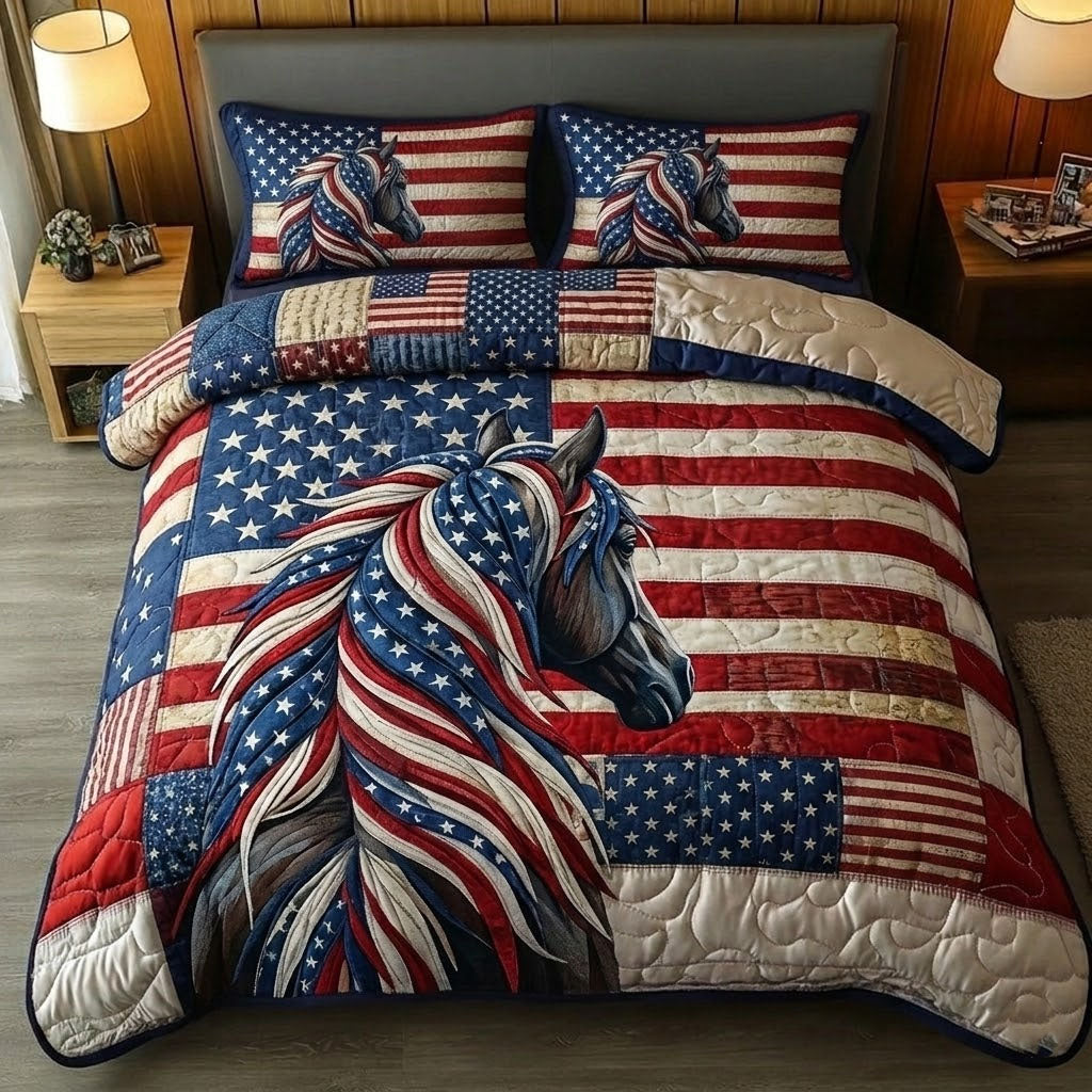 Patriot Horse Quilted Bedding Set Bedroom Decorations Gifts For Horse Back Riders - Tradiviet