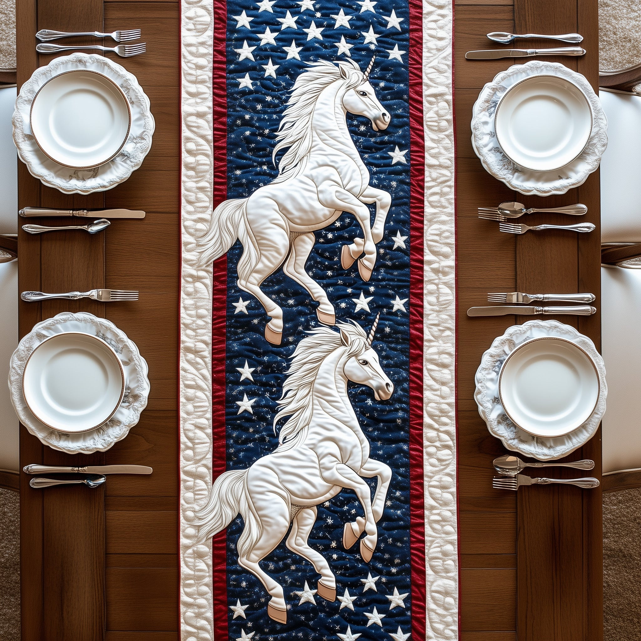 Patriot Horse Quilted Table Runner Dining Table Runner 4Th Of July Present